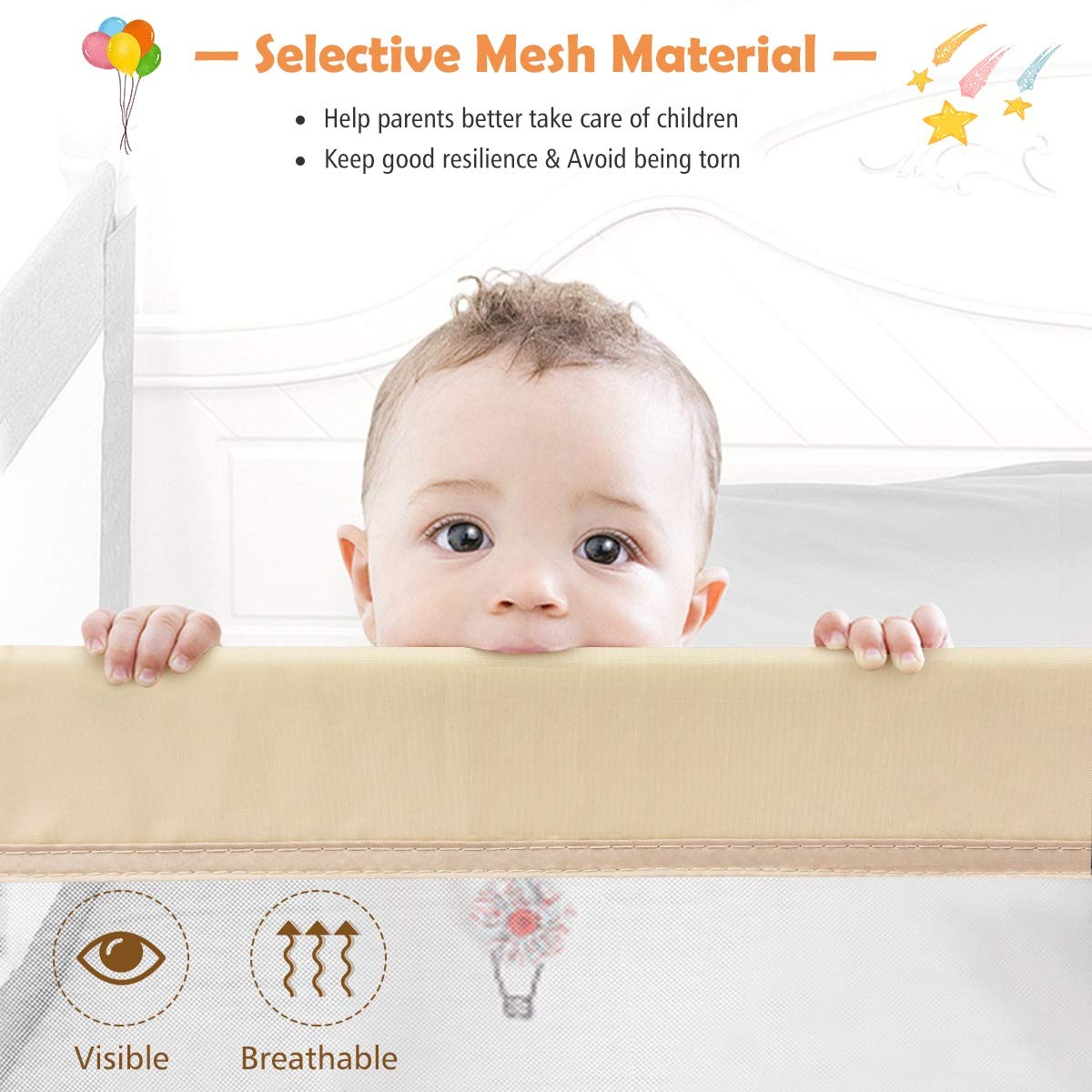 Costzon 2-Pack Extra Long Swing Down Bed Rails for Toddlers - 59-Inch Safety Bed Guards with Straps for Convertible Crib, Twin, Full, Queen & King Size Beds - Foldable Baby Bed Rail for Kids (Beige) | Perfect for Toddler Transition, Child Safety & Peace of Mind