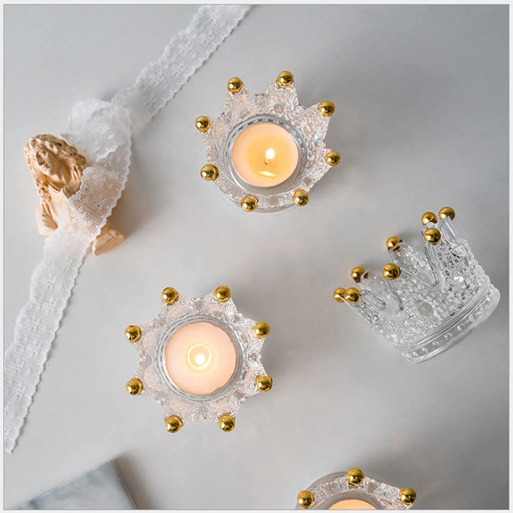 Elegant Crown Glass Candle Holders (Set of 2) - Wedding Centerpiece, Party Decor, Home Decoration - Perfect for Table Settings, Romantic Dinners & Jewelry Storage