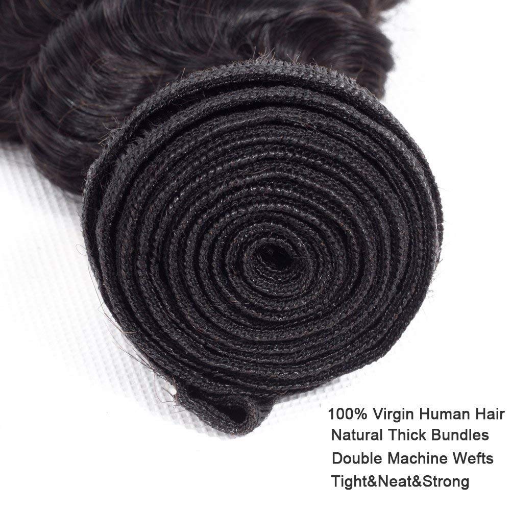 14-20 Inch Deep Wave Brazilian Human Hair Bundles - 4 Pcs Natural Black Loose Wave Hair Extensions for Styling, Weaving & Voluminous Looks