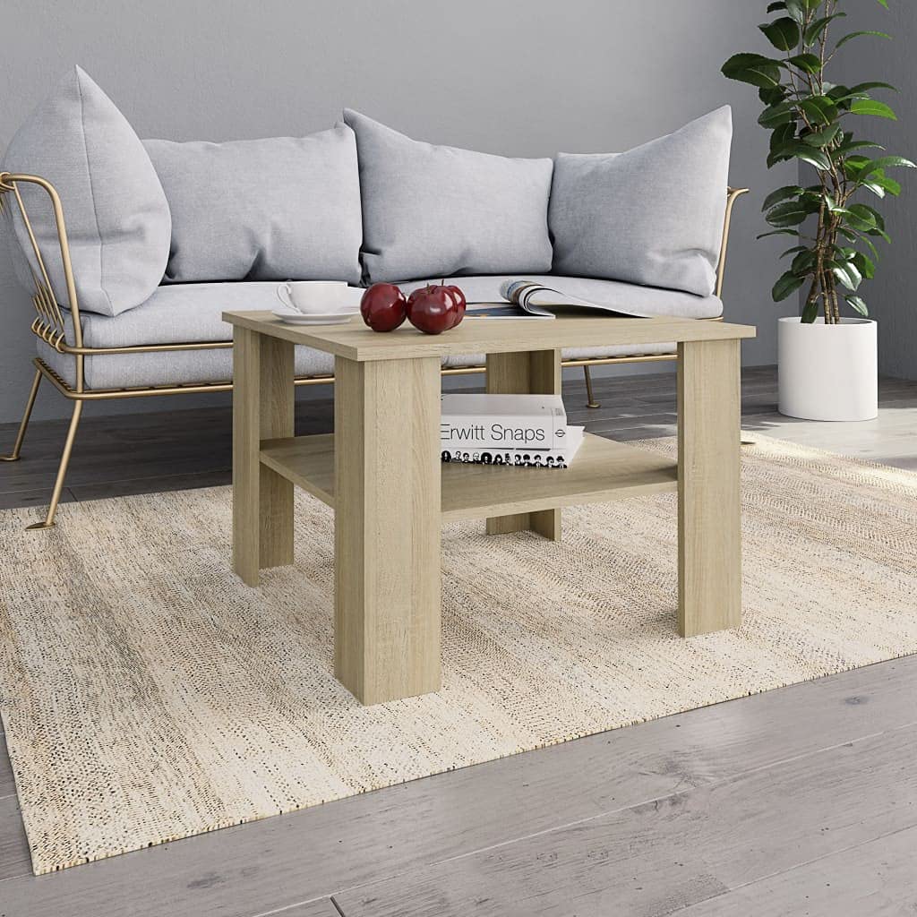 Small Coffee Table for Small Spaces - Elegant TV Stand & Living Room Center Table - 23.6x23.6x16.5 Inch Sonoma Oak Finish Chipboard - Perfect for Apartments, Dorms & Cozy Living Rooms