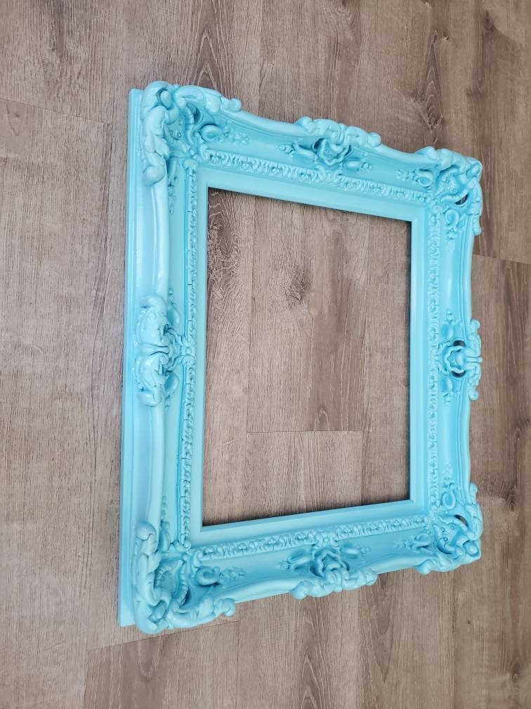 12x16 Aqua Blue Baroque Picture Frame - Elegant Ornate Baby Photo Frame for Canvas & Photography - Perfect for Nursery, Baby Showers & Home Decor