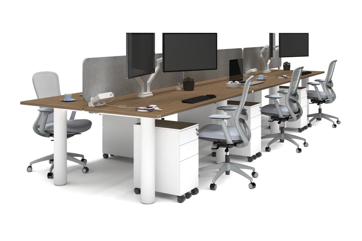 Quadro Cylinder Leg 6-Person Office Workstation Desk [1800L x 700W] - Modern Collaborative Workspace Solution for Team Meetings & Office Productivity