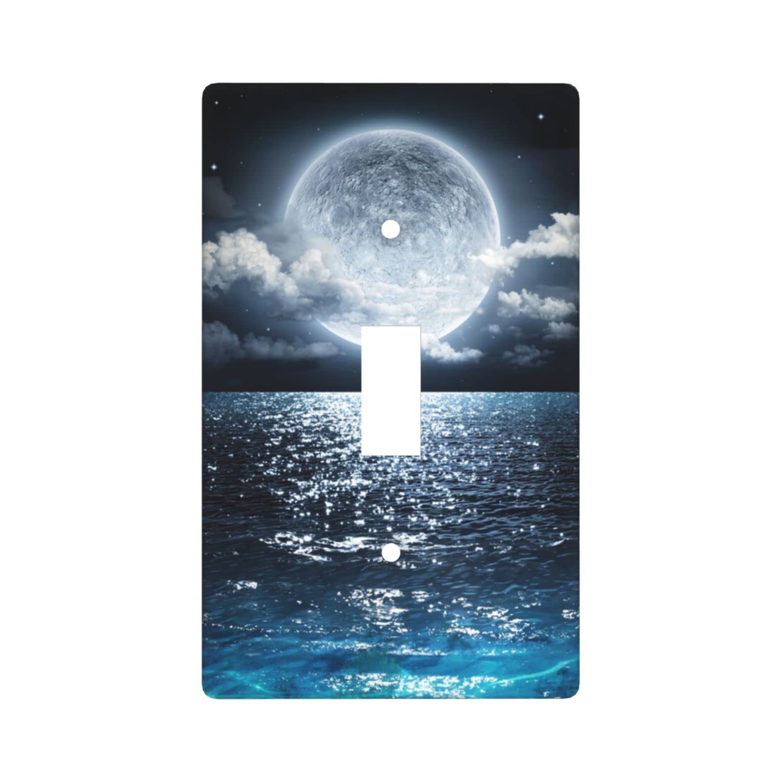 Ocean Themed Light Switch Cover - Decorative 1 Gang Wall Plate for Single Toggle Switch, Standard Size Moon & Sea Design - Perfect for Beach House, Coastal Decor & Nautical Themed Rooms