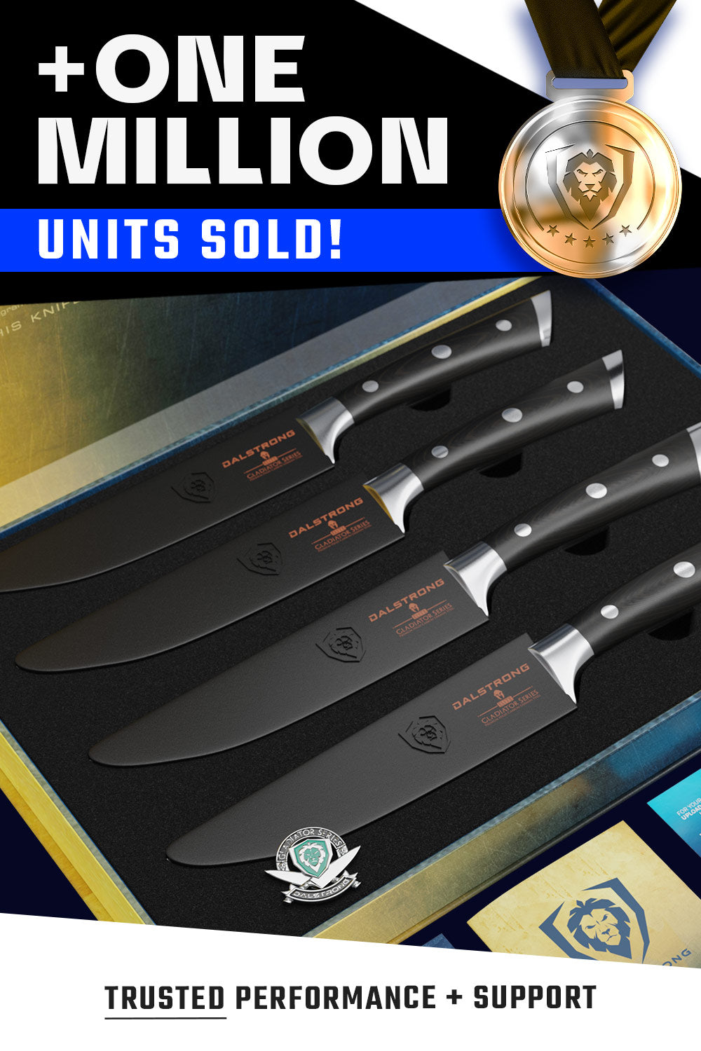 4-Piece Straight Edge Steak Knife Set - Gladiator Series - NSF Certified Professional Kitchen Knives - Dalstrong © - Perfect for Steak Dinners, BBQ Parties & Fine Dining