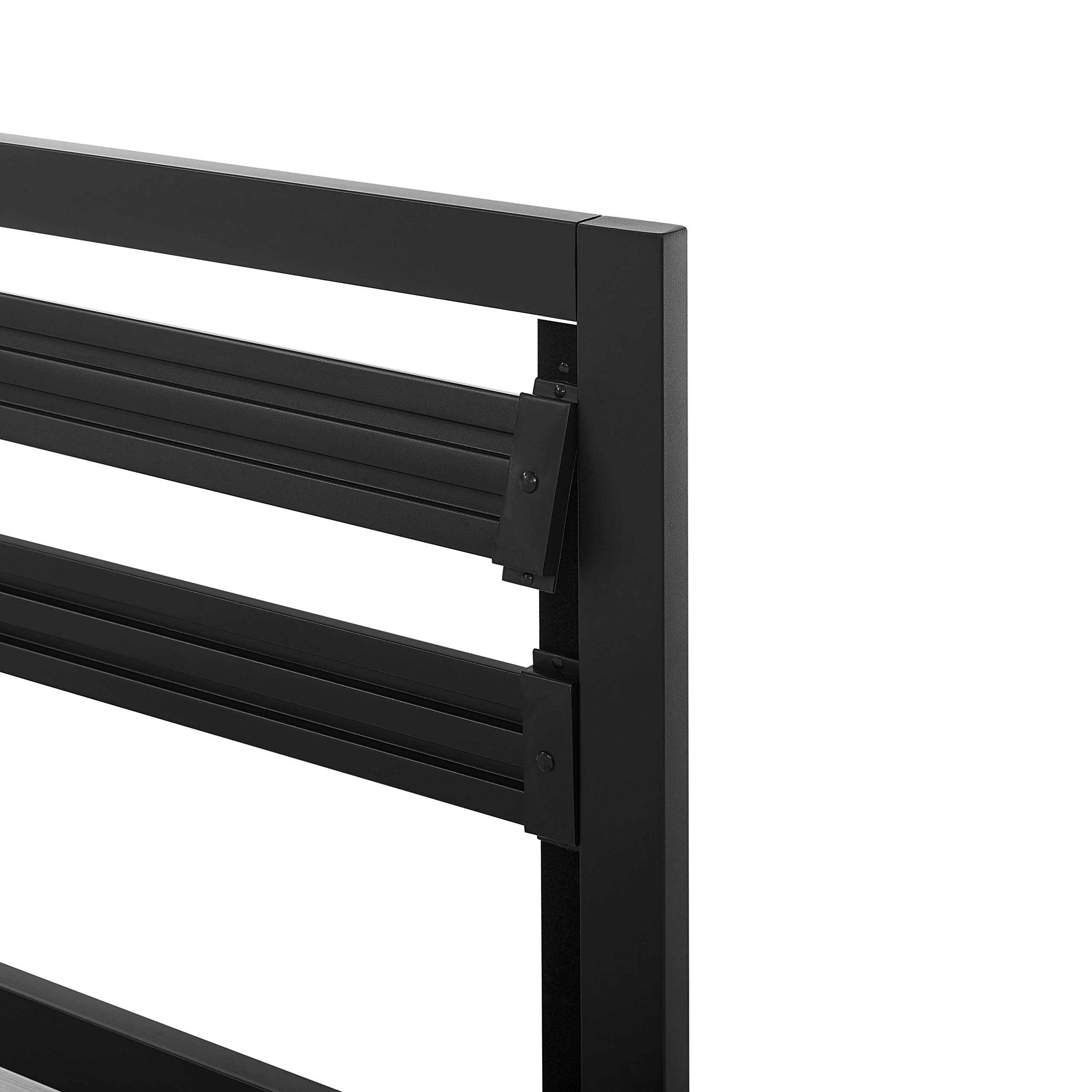 Amazon Basics Metal Bed Frame with Modern Industrial Design Headboard - 14 Inch Height for Under-Bed Storage - Wood Slats Support - Easy Assembly Queen Size Bed in Black - Perfect for Small Apartments, Dorm Rooms & Guest Bedrooms