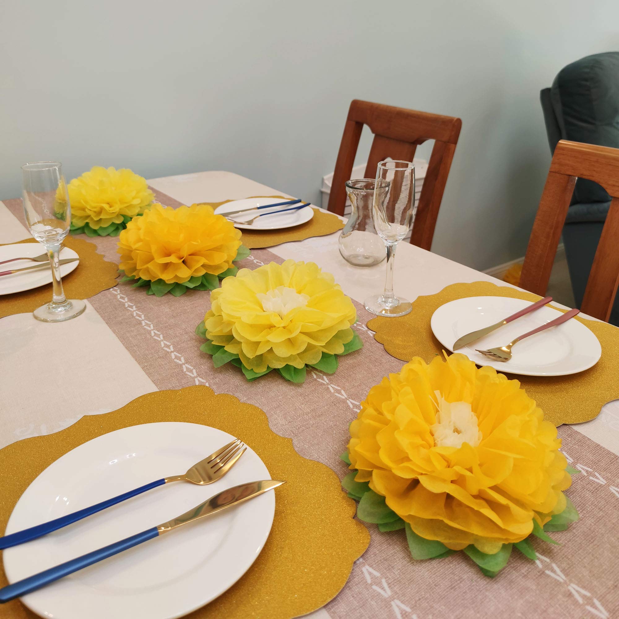12pcs Yellow Paper Flowers for Wedding Backdrop & Nursery Decor