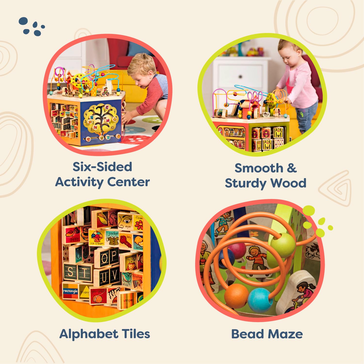 B. Toys Youniversity Wooden Activity Cube – Educational Learning Toy for Toddlers & Kids 12+ Months – Alphabet, Numbers, Shapes – Developmental STEM Toy for Early Childhood – Perfect for Playtime, Classroom & Homeschool Learning Activities