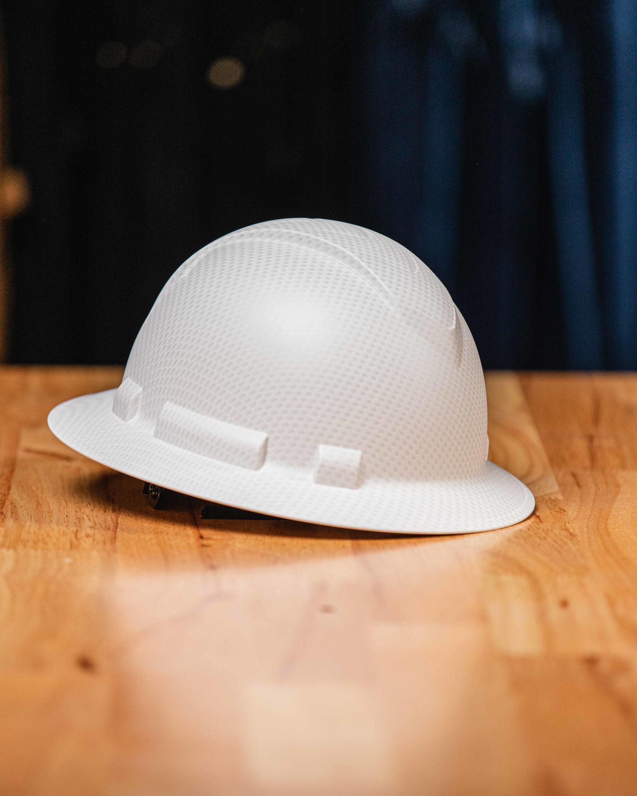 Ridgeline Full Brim Hard Hat - ANSI Certified Matte White Safety Helmet for Construction & Industrial Work - Perfect for Builders, Electricians and Roofing Professionals