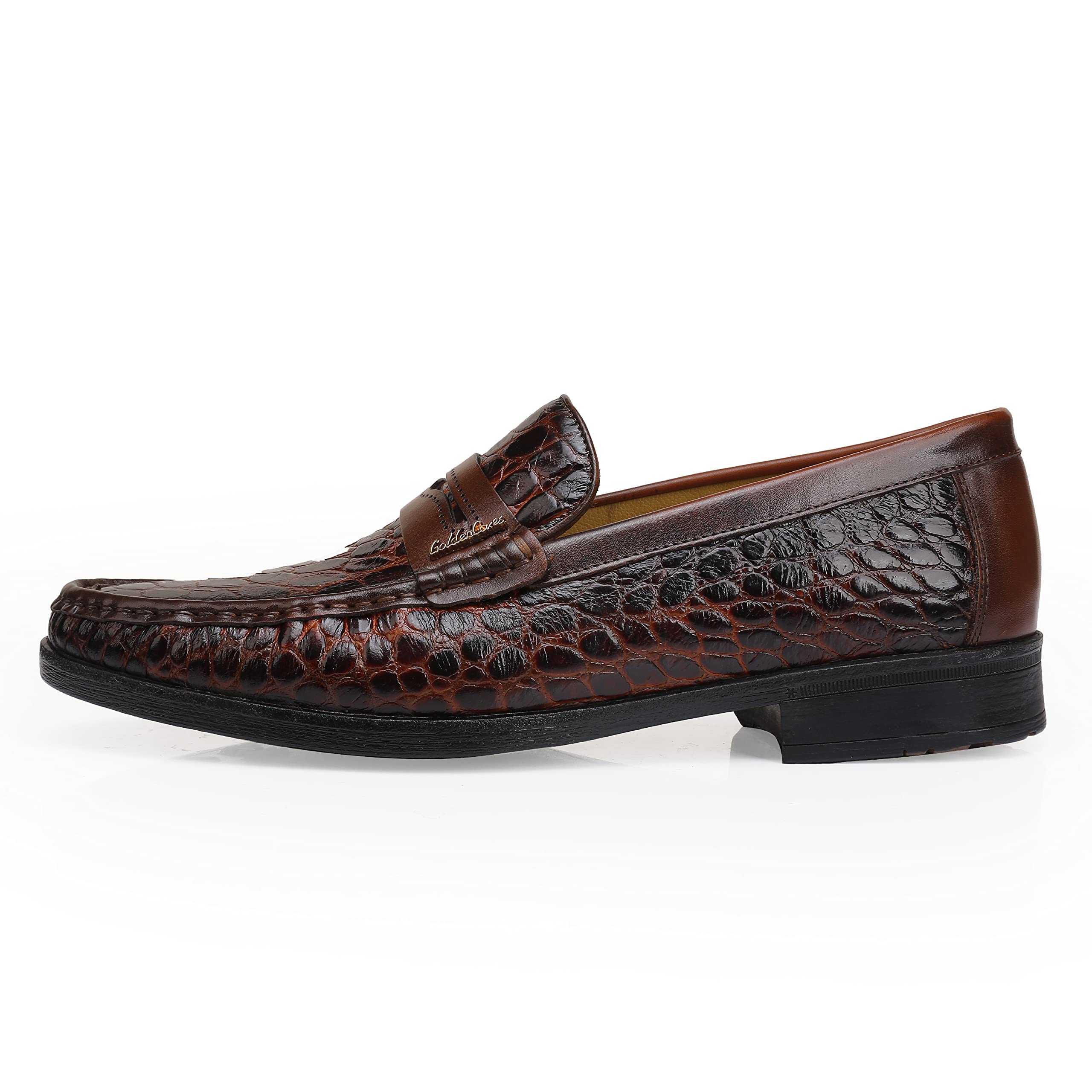 Premium Men's Leather Penny Loafers - Crocodile Print Formal Dress Shoes - Soft Slip-On Loafers for Business & Wedding - Comfortable Office & Evening Wear