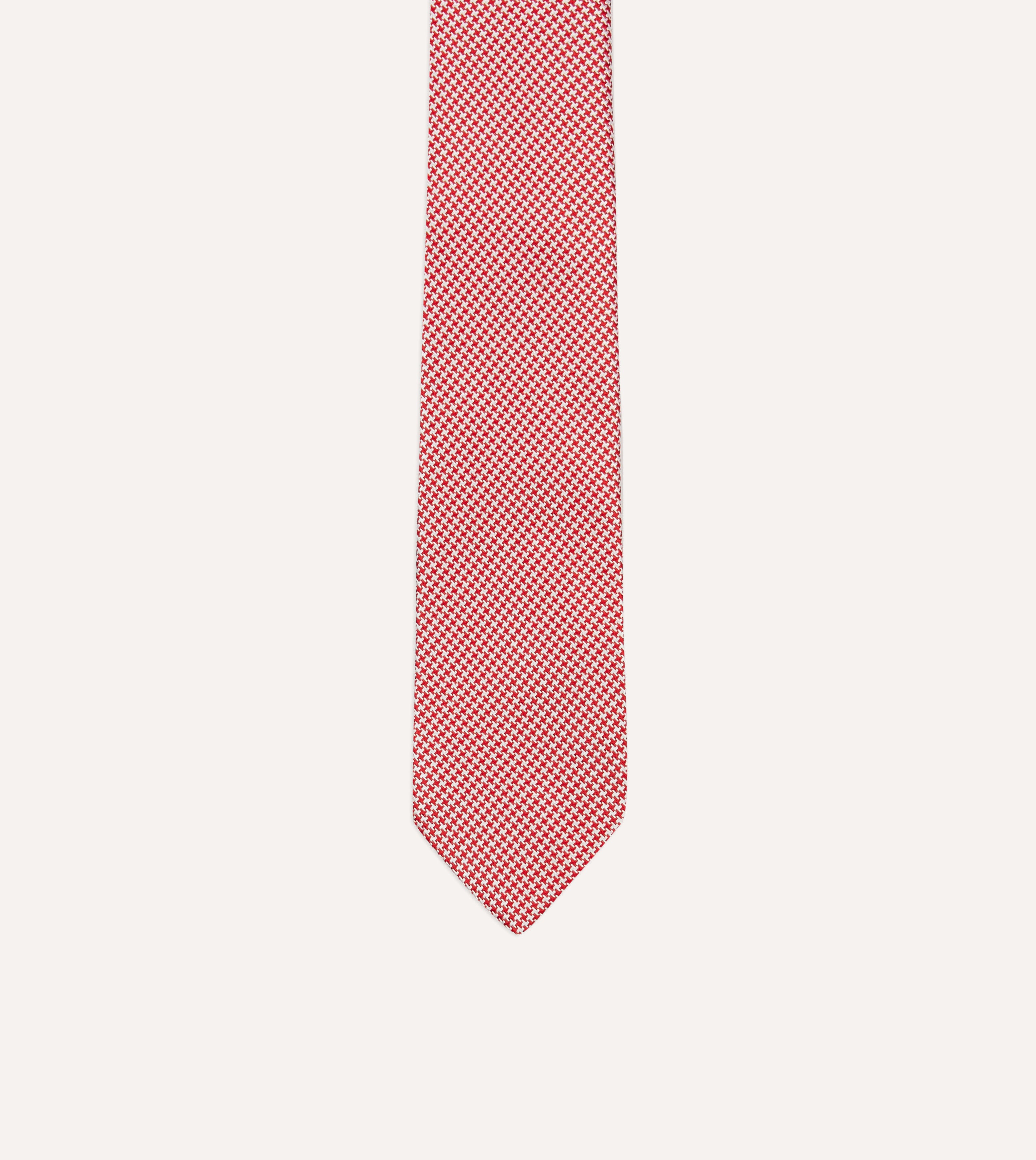 Premium Red Houndstooth Mogador Silk Tipped Necktie - Elegant Formal Tie for Business, Weddings & Special Occasions