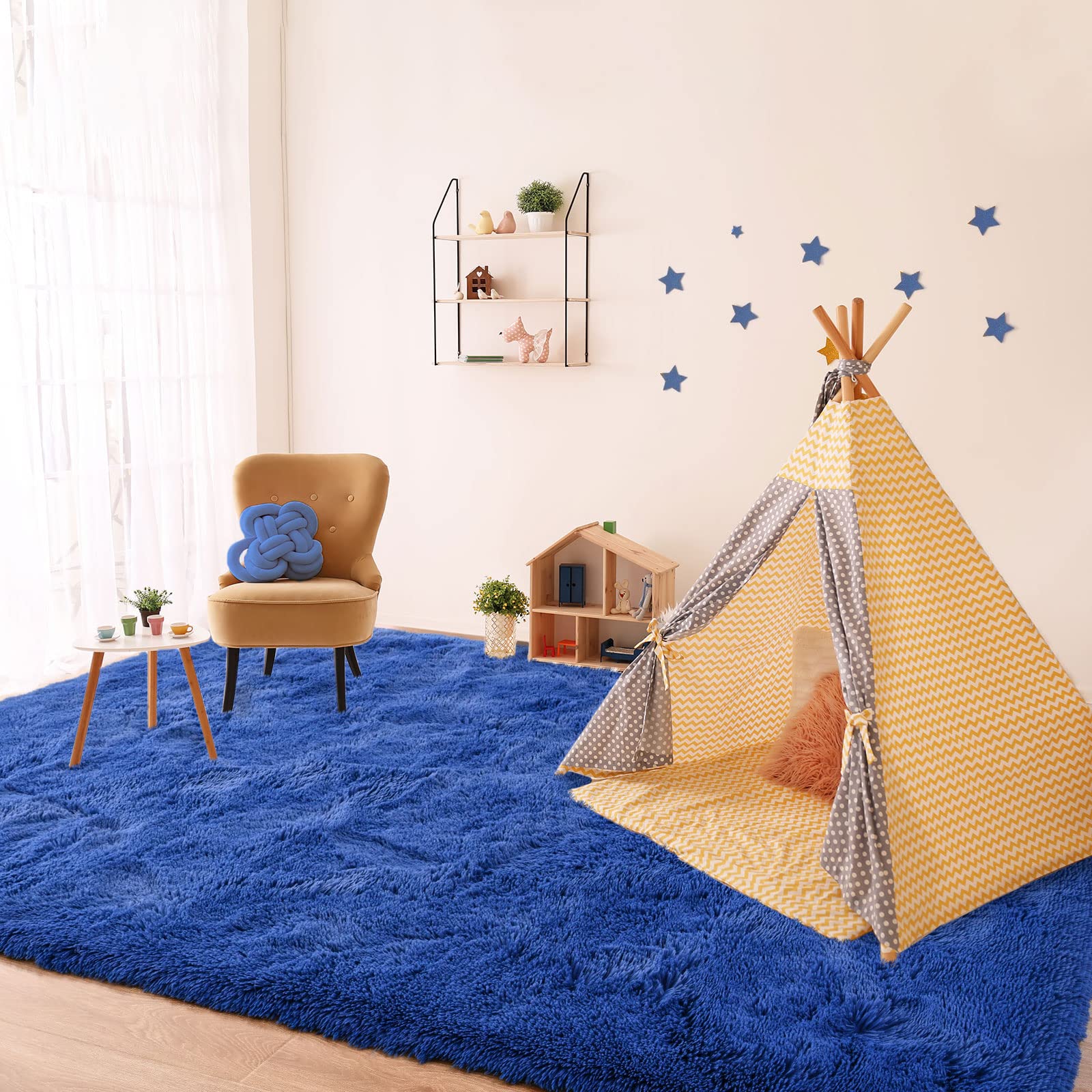 Navy Blue Fluffy Shag Area Rug 6x9 Feet - Ultra Soft Plush Carpet for Living Room, Bedroom, Nursery & Dorm Decor - Cozy Furry Rug for Kids Playroom, Teen Room & Home Decor
