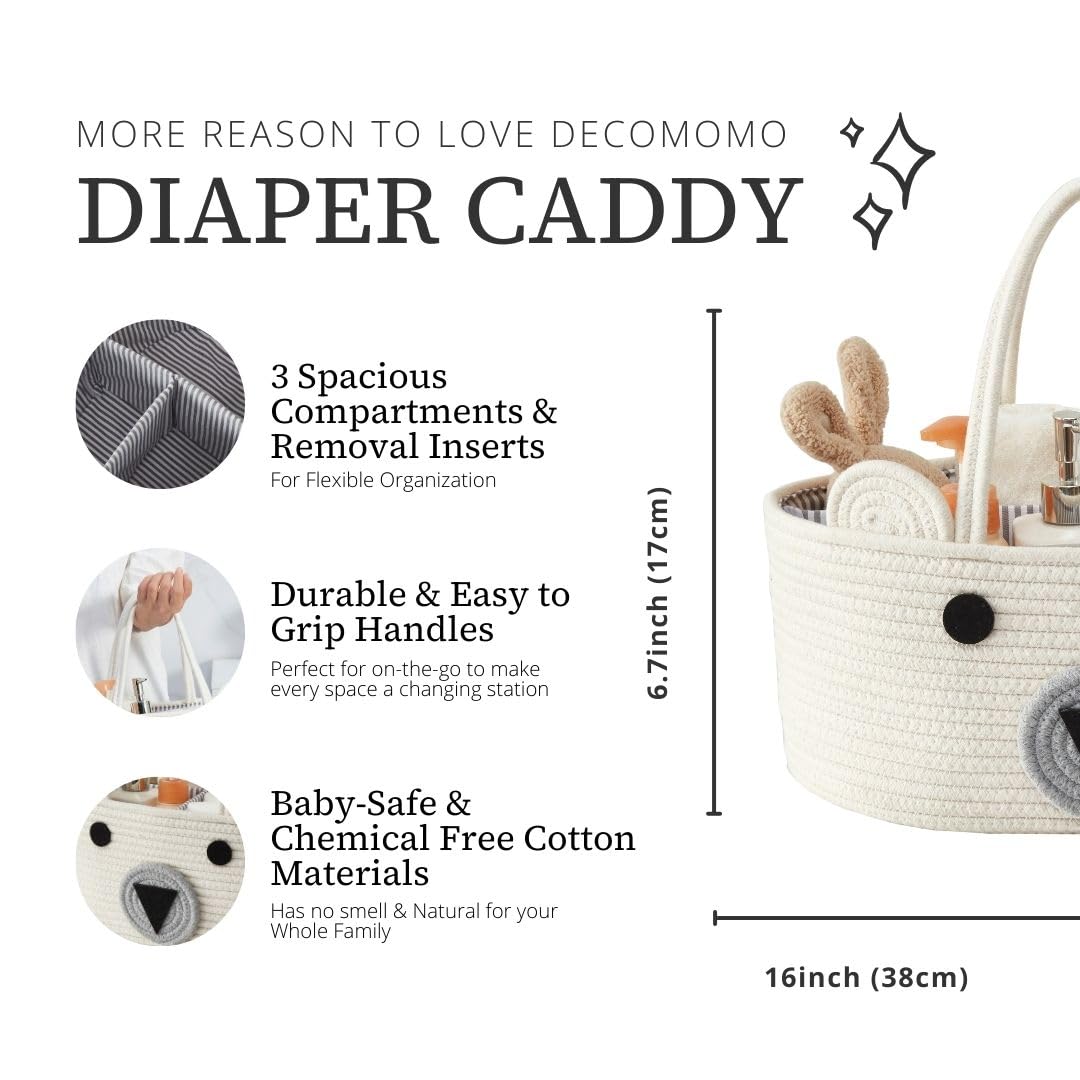 DECOMOMO Large Woven Teddy Bear Diaper Caddy Organizer Basket - Baby Nursery Storage for Diapers, Wipes & Essentials - Perfect for Baby Showers, New Parents & Nursery Decor