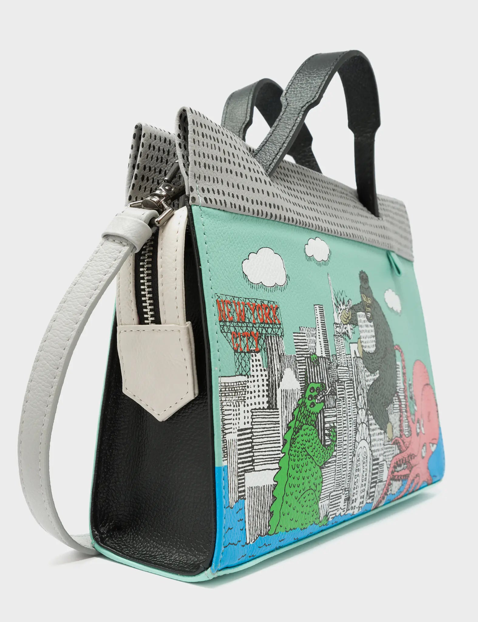 Vali Small Crossbody Bag - Oceanic Green & Black Genuine Leather with Hairy Harold Print | Stylish & Durable for Everyday Use, Travel & Casual Outings