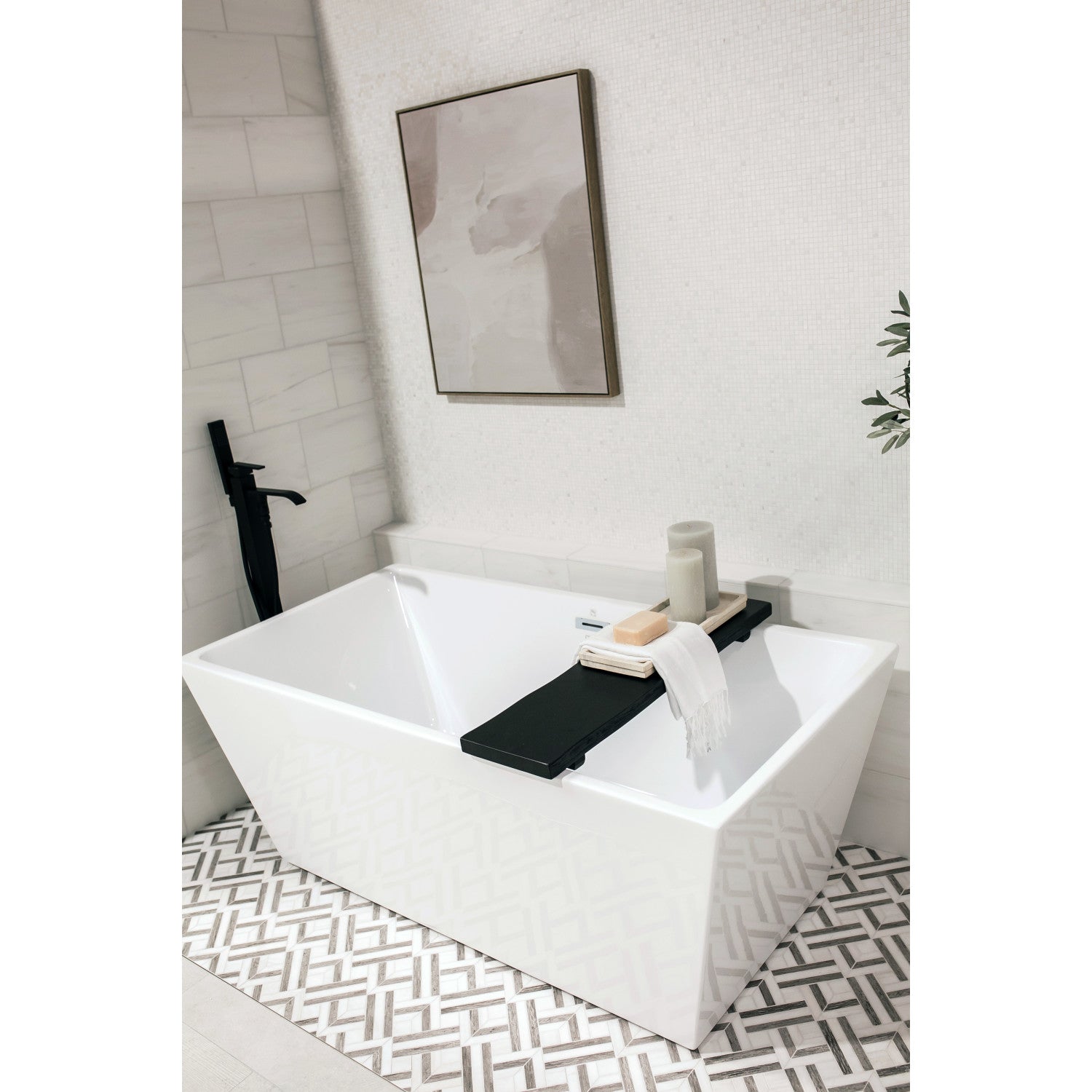 Aqua Eden 59-Inch Freestanding Acrylic Bathtub - Rectangular Double-Ended Soaking Tub with Drain, Glossy White for Luxury Bathroom & Spa Relaxation