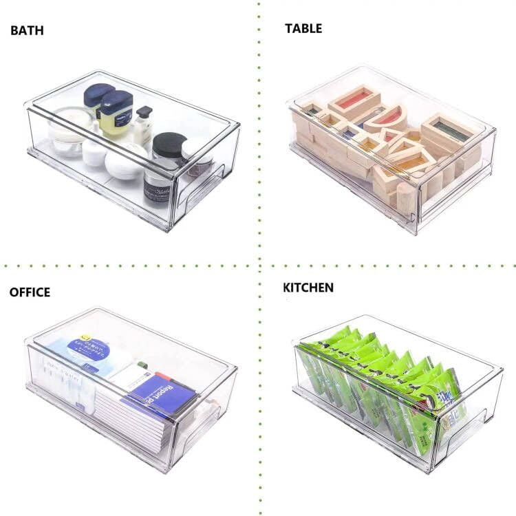 2-Pack Clear Stackable Refrigerator Drawer Organizers - Plastic Food Storage Bins for Kitchen, Pantry & Bathroom | Space-Saving Fridge & Closet Organizer Containers | Perfect for Meal Prep, Office Snacks & Home Organization (Large Size)