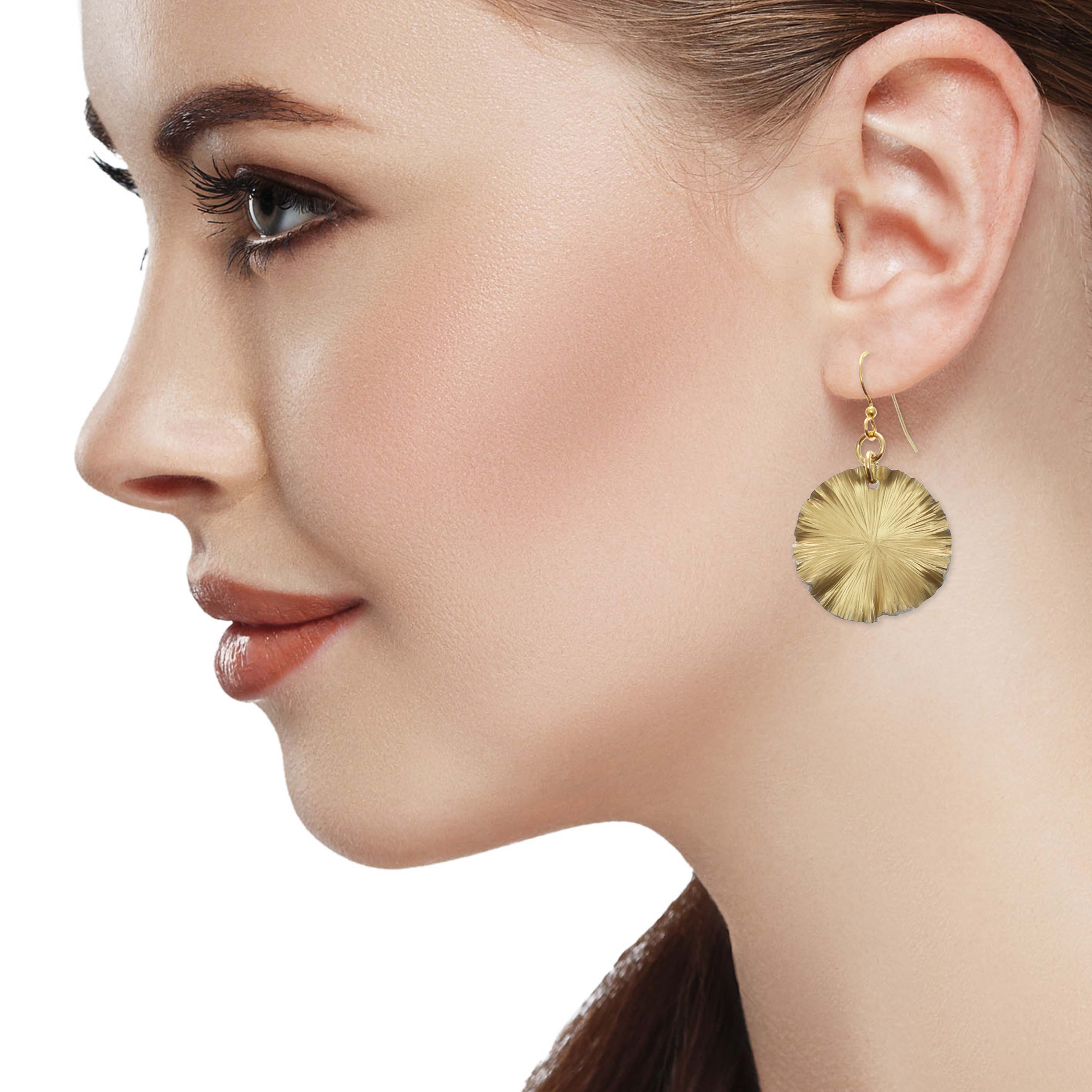 Small Gold Anodized Lily Pad Leaf Drop Earrings for Women - Elegant Nature-Inspired Dangle Earrings for Party, Wedding & Everyday Wear
