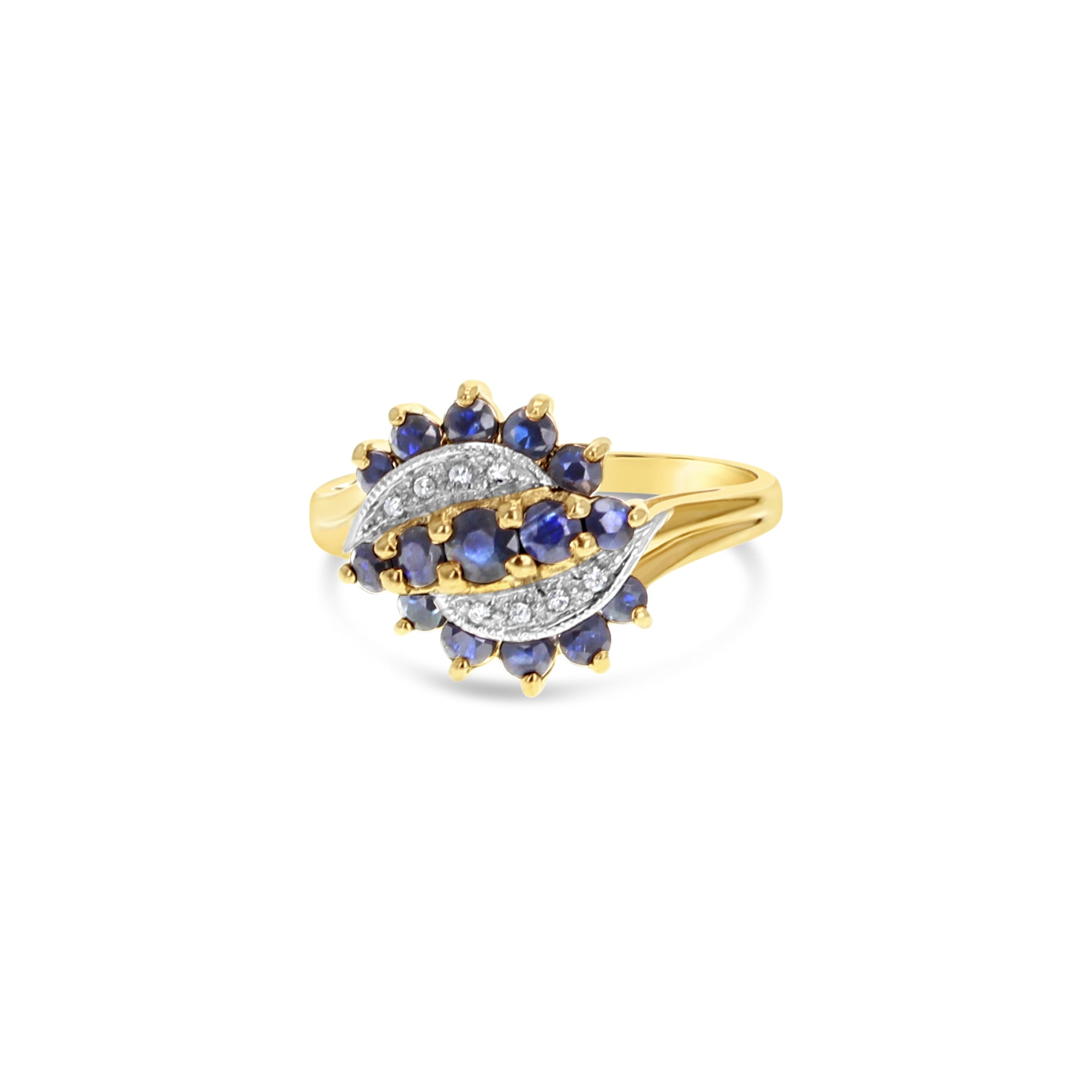 10K Yellow Gold Sapphire & Diamond Pave Ring for Women | Elegant Wedding, Engagement & Anniversary Jewelry Gift