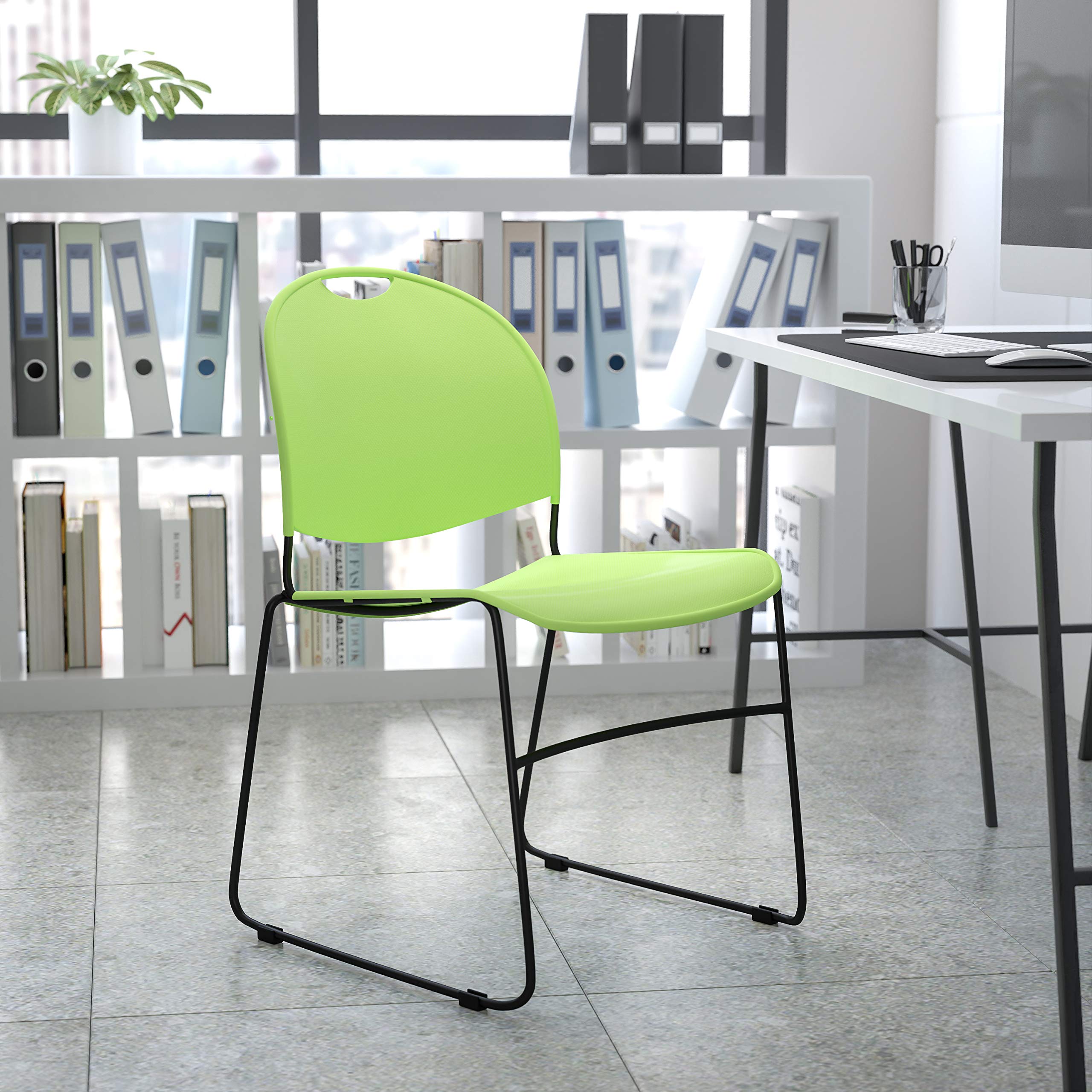 Emma & Oliver Green Ultra-Compact Stackable School Chair - Ergonomic Office Guest & Student Chair for Classrooms, Study Rooms & Small Spaces