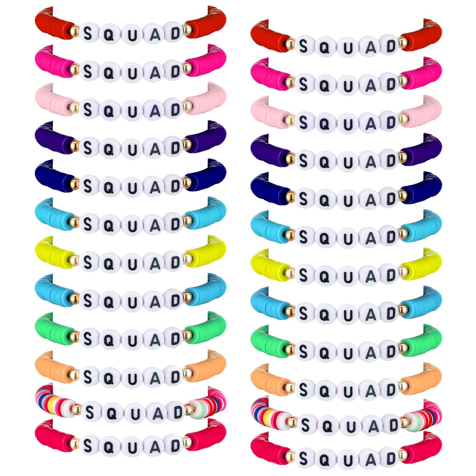 24 Pack Colorful Friendship Bracelets for Girls - Letter Heart Smile Beaded Stretch Bracelets for Women & Teens - Perfect for Back to School, Surfer Style, Birthday Party Favors & Everyday Wear