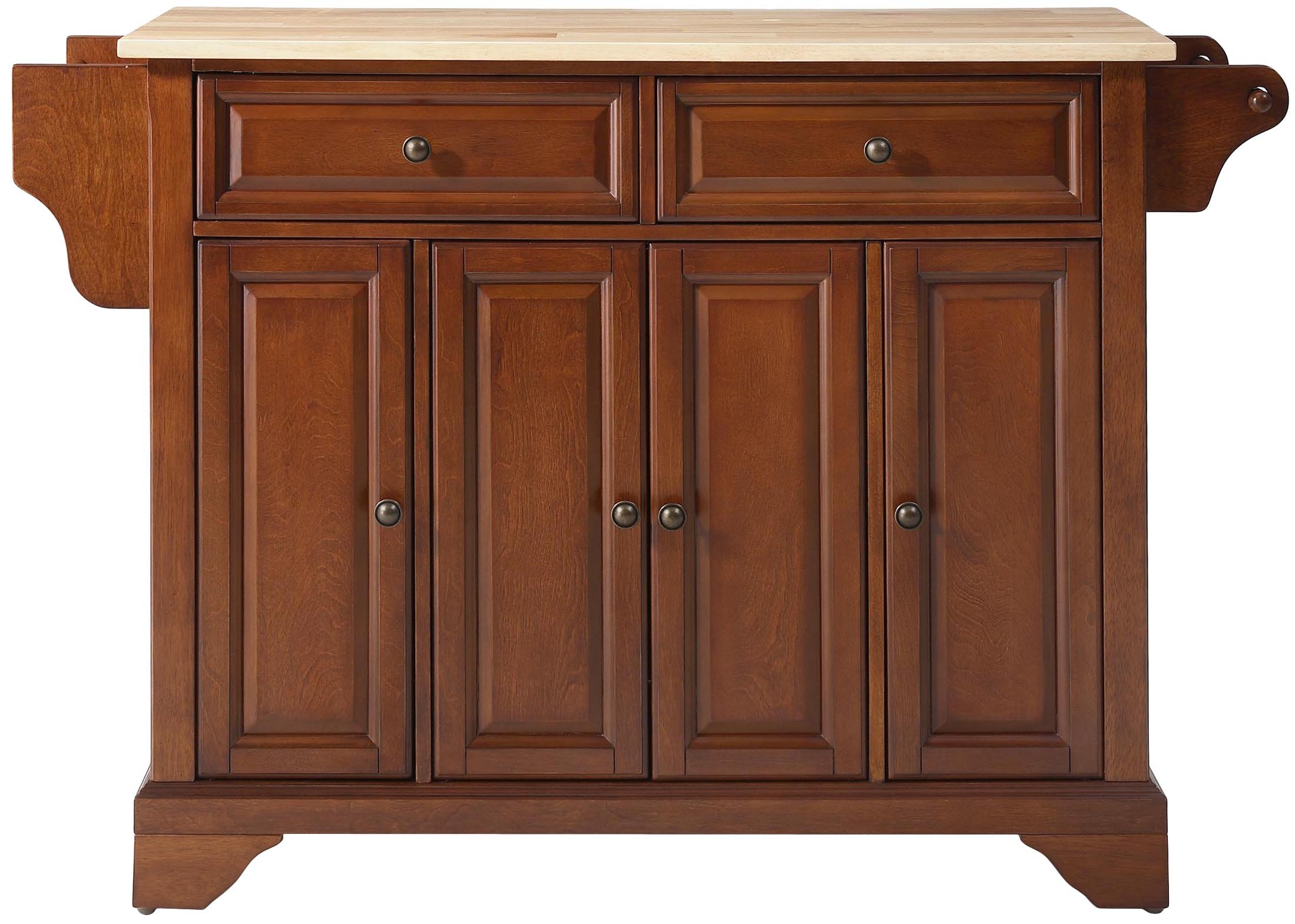 Crosley Lafayette Wood Top Rolling Kitchen Island Cart with Storage - Microwave Stand, Spice Rack, Cherry Finish | Perfect for Small Kitchens, Pantry Organization & Extra Counter Space