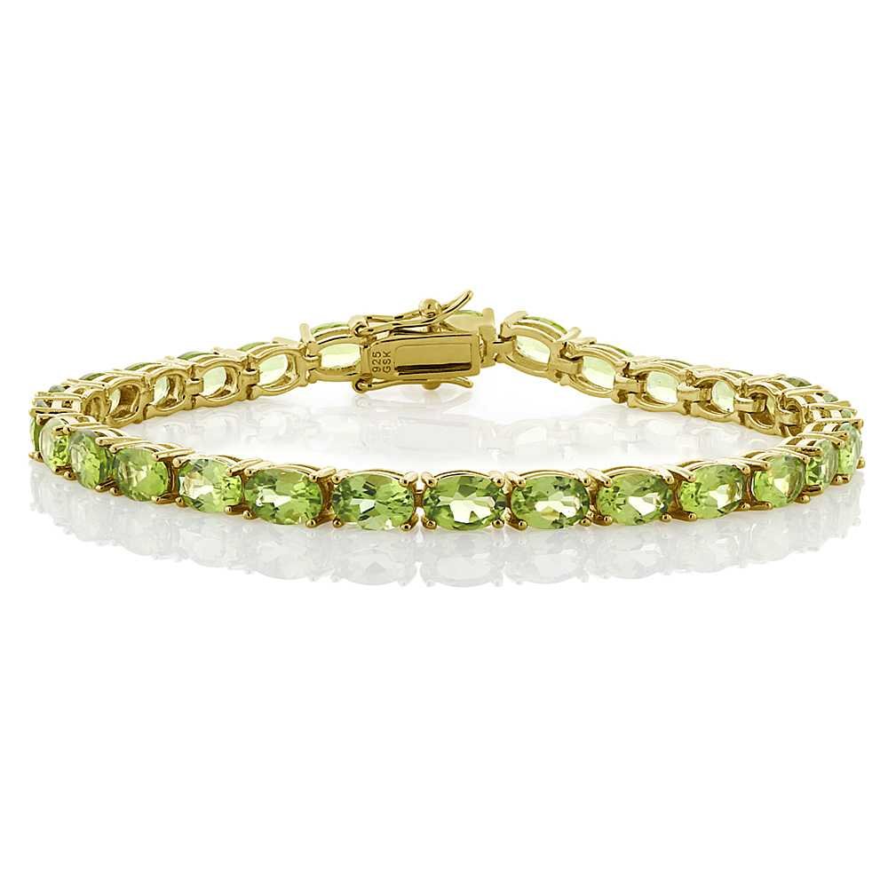 Green Peridot Tennis Bracelet for Women - 925 Sterling Silver, 12.00 CTTW Oval 6x4mm Gemstone Birthstone Jewelry, 7 Inch Adjustable Length | Perfect Gift for Mom, Wife, Her | Elegant for Weddings, Parties & Special Occasions