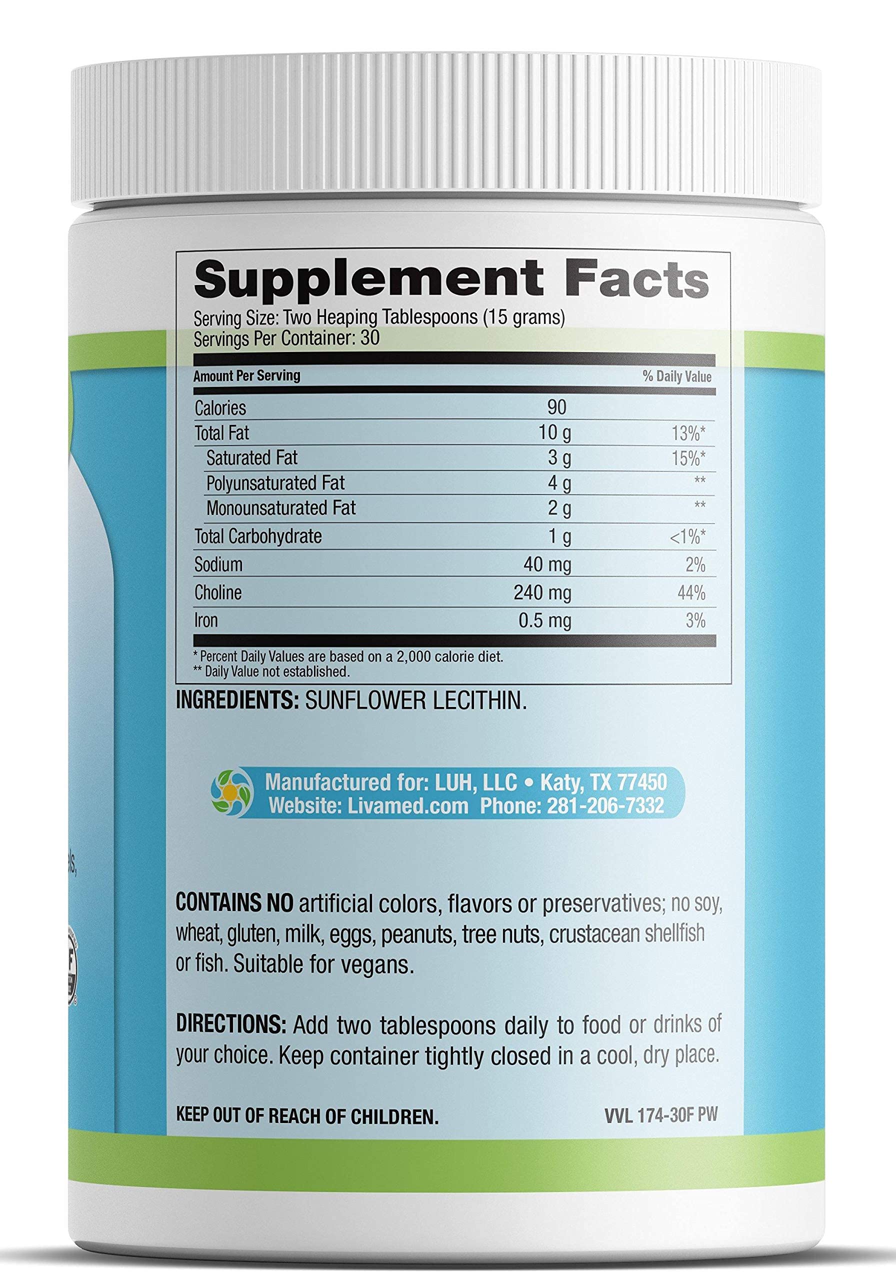 Organic Sunflower Lecithin Powder - Non-GMO, 16oz (454g) Bulk - Natural Emulsifier for Baking, Smoothies & Supplement Use - Vegan, Gluten-Free - Supports Brain & Liver Health