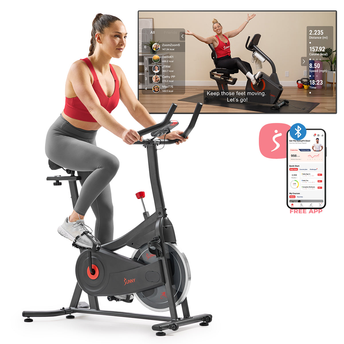 Active 100 Smart Magnetic Indoor Cycling Exercise Bike - Stationary Bike for Home Workouts & Cardio Training