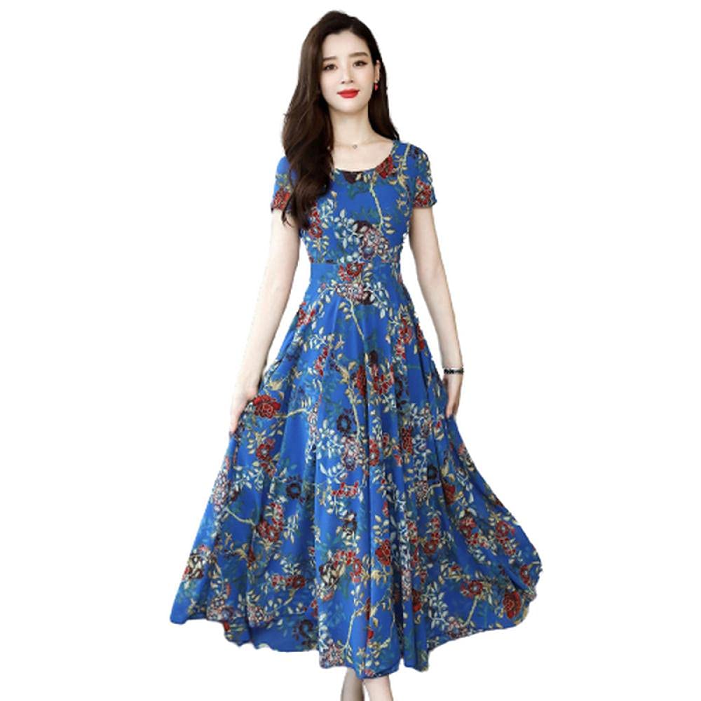 YLDCN Girls' Summer Dresses - Women's High Waist Long Skirt Dress with O Neck & Short Sleeve | Perfect for Beach Vacations, Casual Outings & Summer Parties
