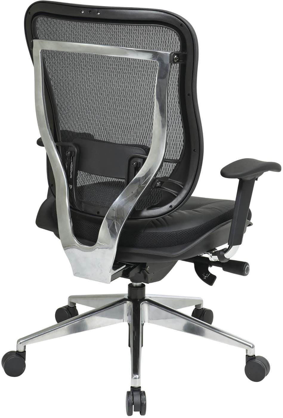 Space Seating® Executive High Back Ergonomic Mesh Office Chair with Leather Seat - Adjustable Lumbar Support & Tilt Function for Home & Business Workspaces [Model 818A 41P9C1A8]