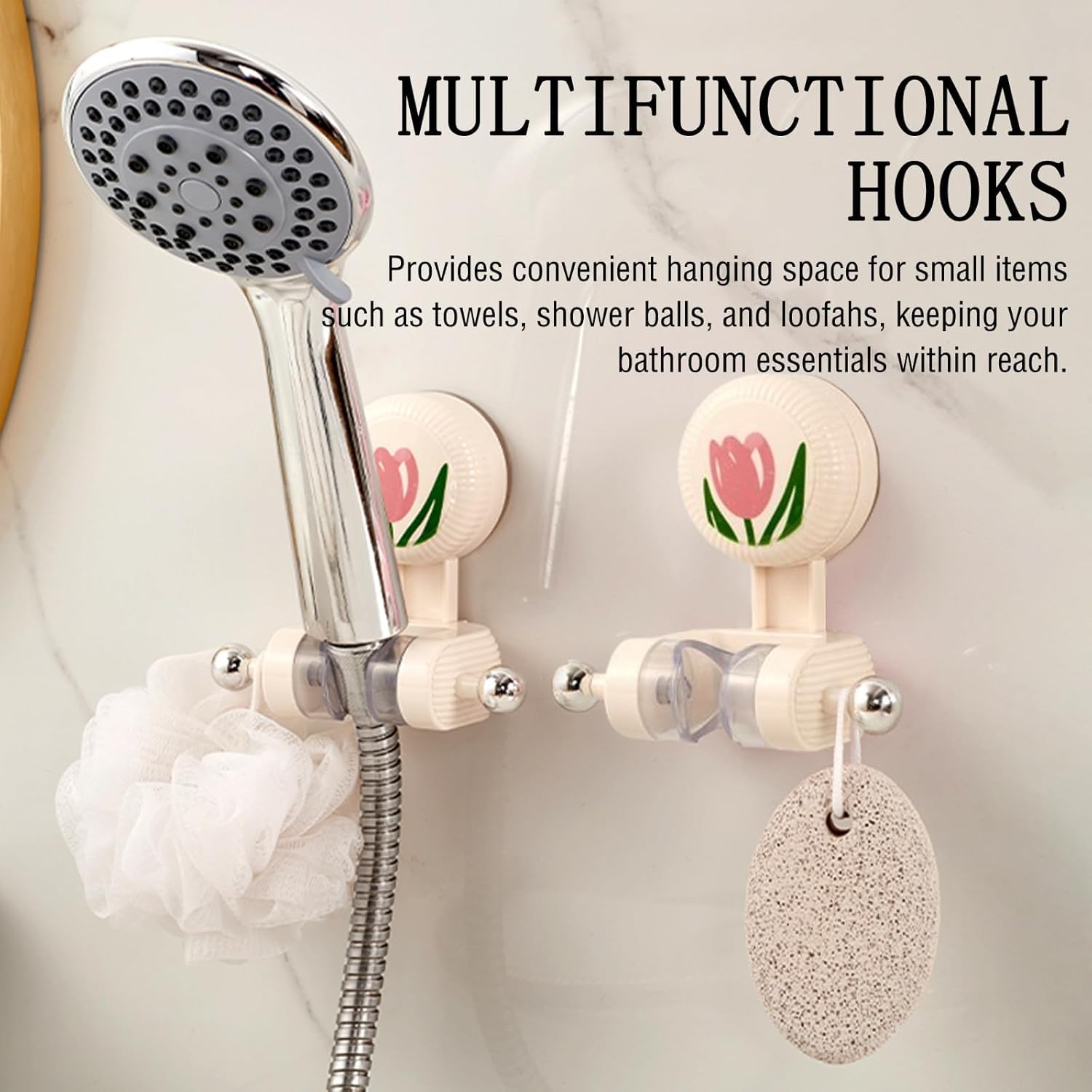 Adjustable Suction Cup Shower Head Holder - No Drill Wall Mount for Handheld Shower Wand, Strong Suction Bathroom Accessory (White) - Perfect for Small Spaces, Rentals & Travel Use
