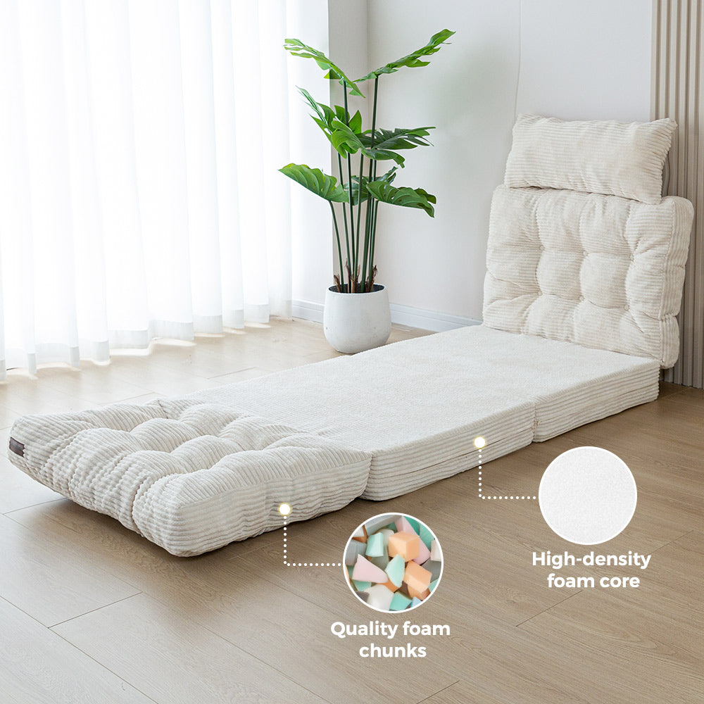 MAXYOYO Tufted Bean Bag Sofa Bed - Foldable Floor Couch with Pillows, Beige | Comfortable Lounge Chair for Living Room, Bedroom & Dorm | Perfect for Relaxing, Reading & Napping