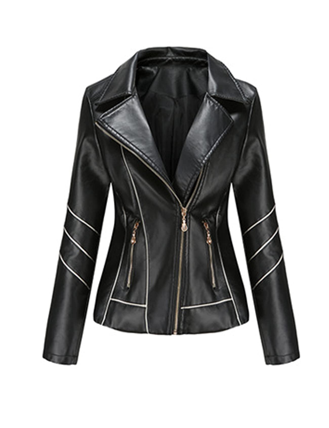 Women's Faux Leather Moto Biker Jacket - Long Sleeve Zippered Short Coat for Women | Stylish Outerwear for Casual Wear, Night Out & Motorcycle Riding
