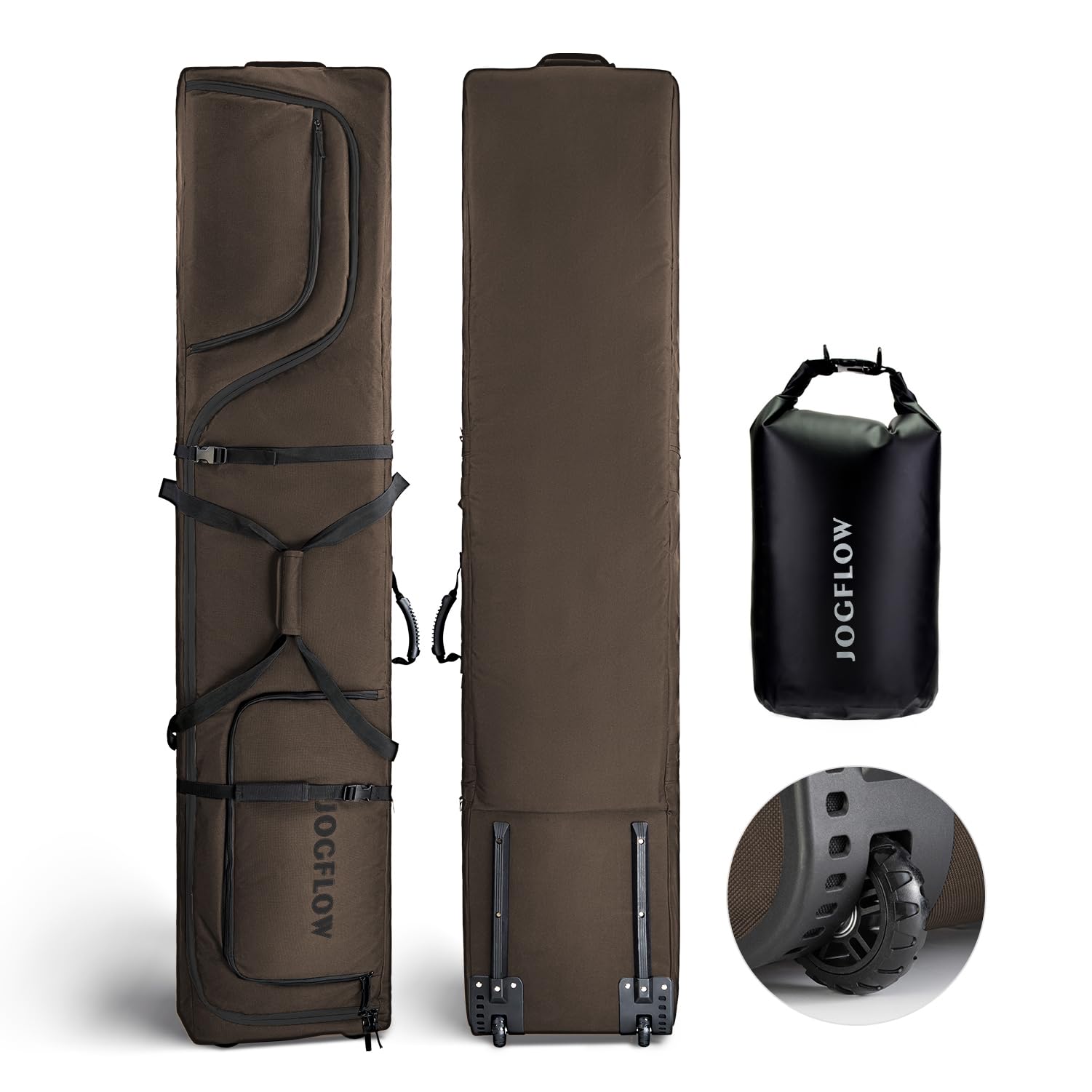 360° Padded Ski Bag with Wheels - 1200D Waterproof Travel Ski Case for Airplanes (Fits 1-2 Pairs of Skis) - Durable 10mm Pearl Cotton Protection for Ski Equipment - Perfect for Air Travel & Winter Sports Gear Storage