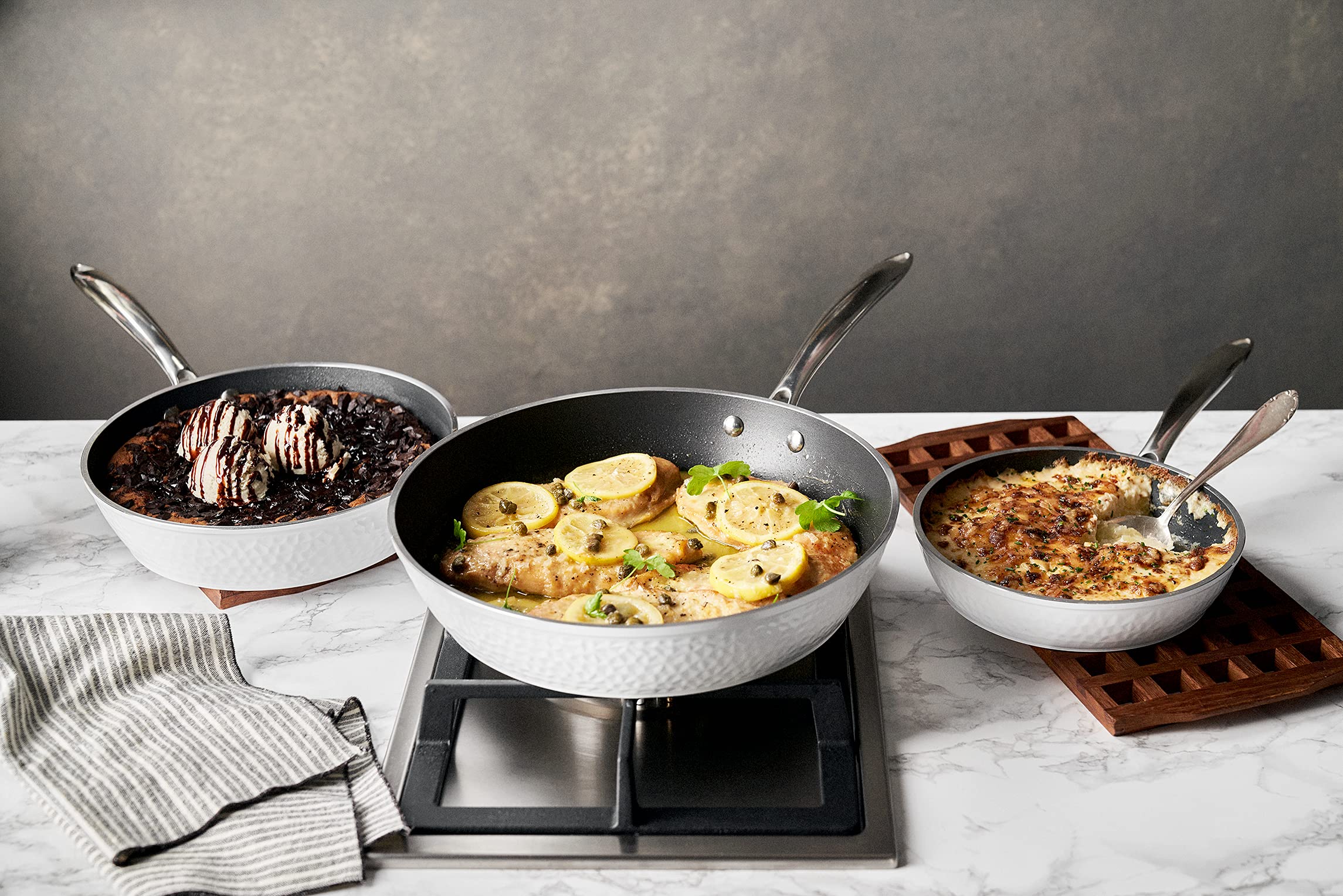 Premium 10-Piece Non-Stick Ceramic Cookware Set - White Hammered Finish with Glass Lids | Lightweight & Scratch-Resistant | Oven & Dishwasher Safe (500°F) | Compatible with All Stove Types | Perfect for Everyday Cooking, Family Meals & Professional Kitchens
