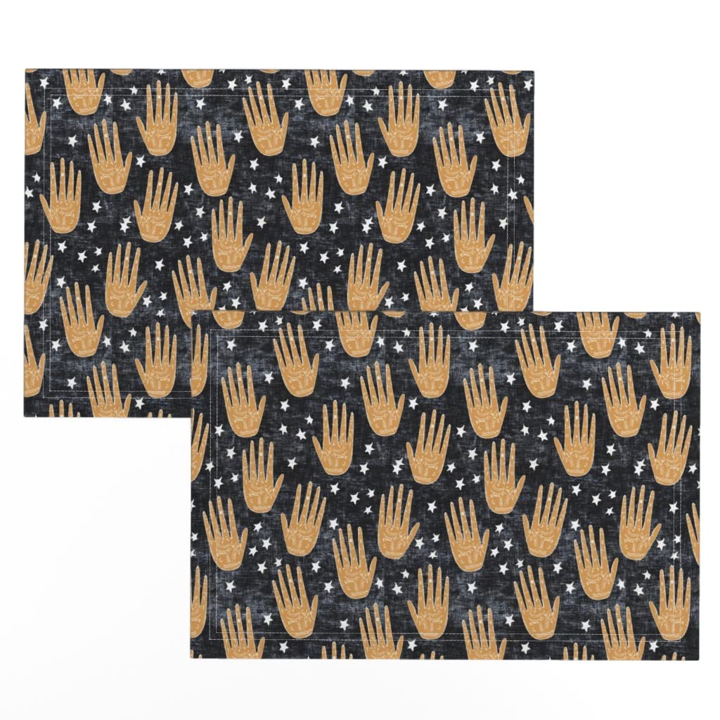 Premium Linen Cotton Canvas Placemats Set of 2 - Zodiac Palms Dark Magic Alchemy Design, Hand-Printed Table Mats for Dining Room Decor, Kitchen Table Setting, and Bohemian Home Styling