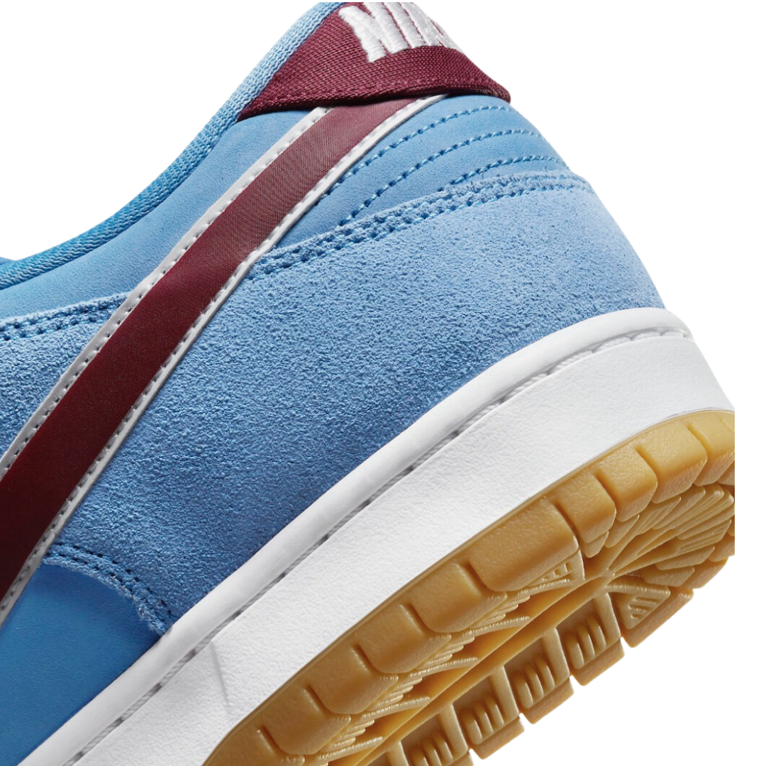 Nike SB Dunk Low Sneakers - Valor Blue, Team Maroon & White Gum Sole | Men's Skateboarding Shoes for Casual Wear & Street Style