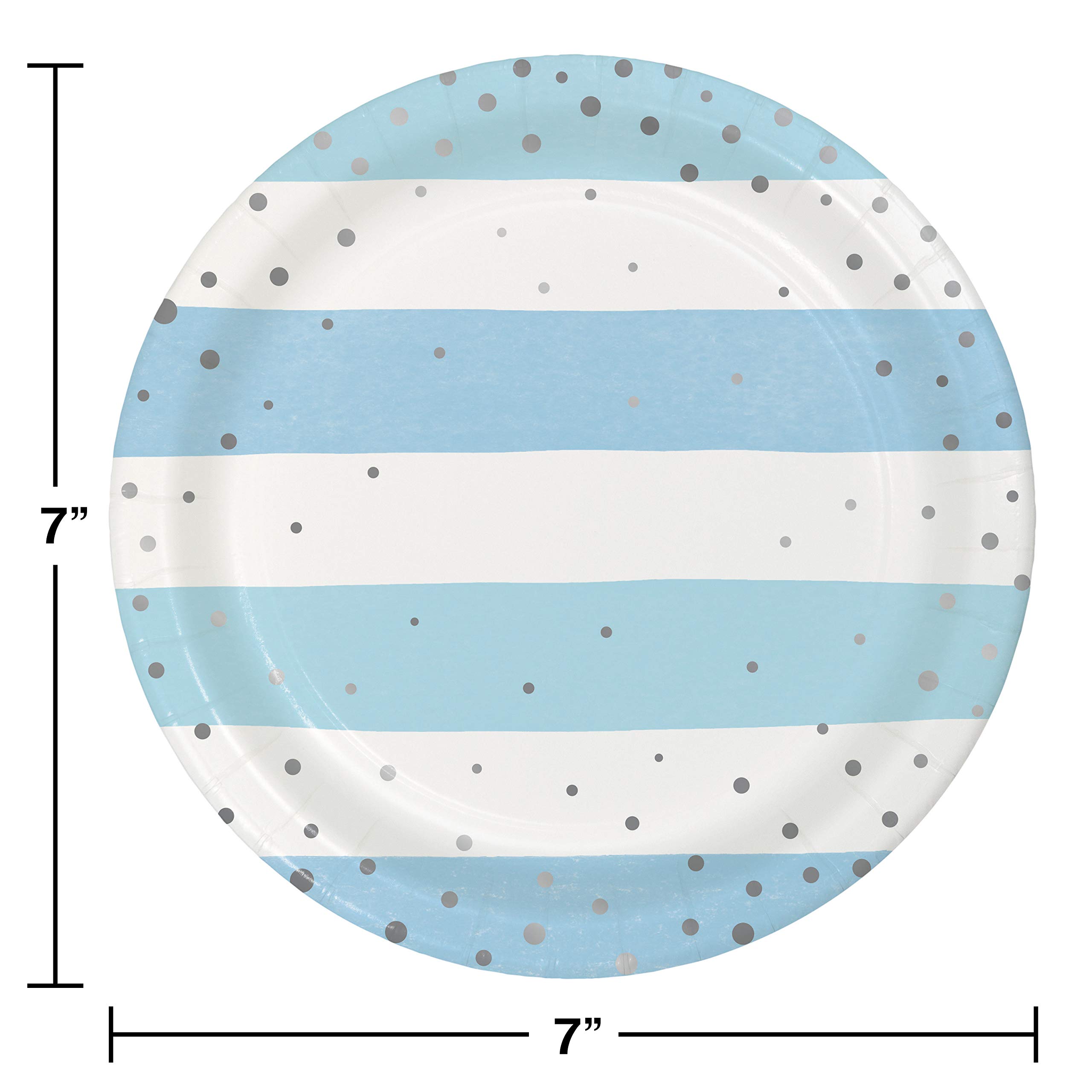 Creative Converting Blue and Silver Celebration Dessert Plates - 8 Count Pack | Elegant Party Plates for Birthdays, Weddings & Special Events