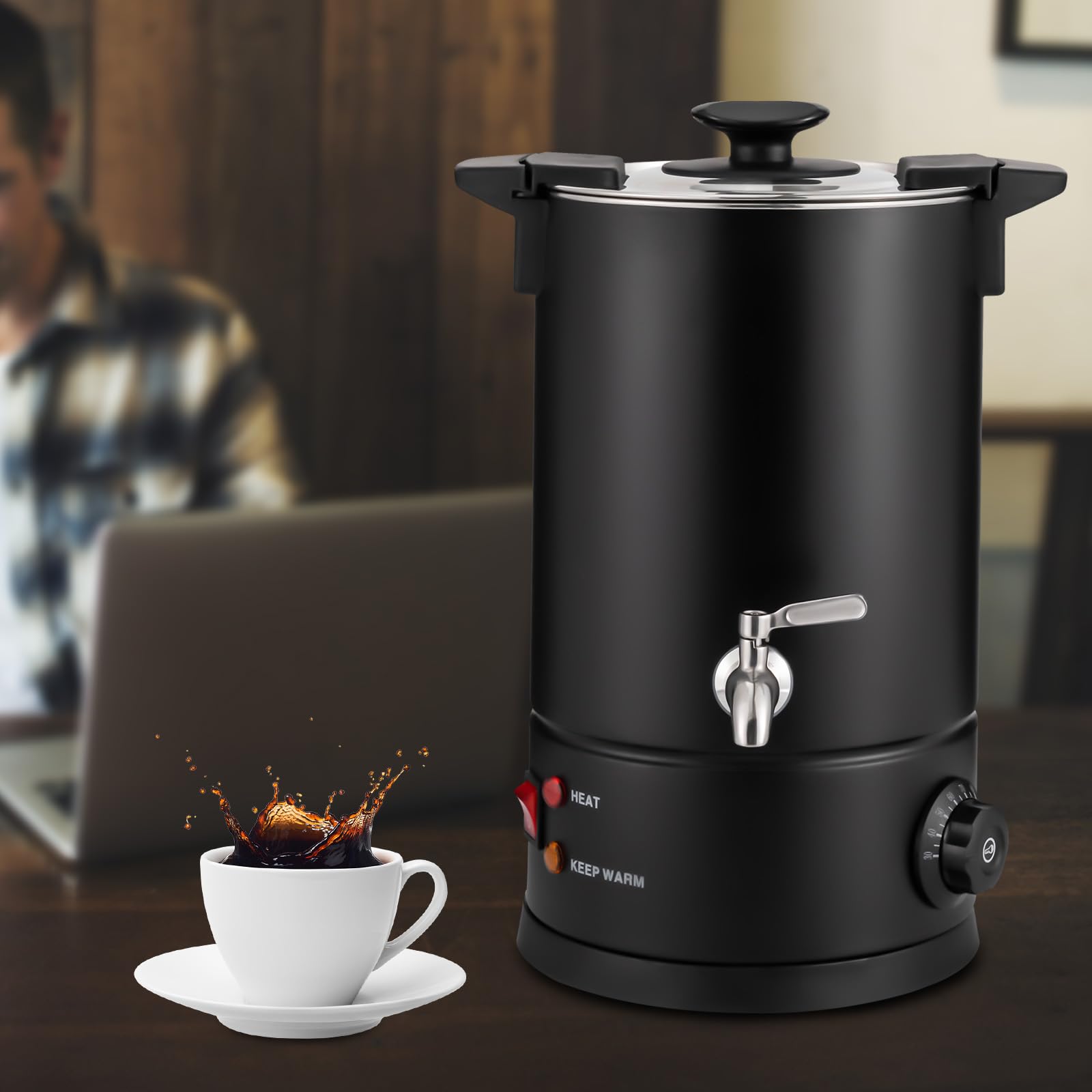 Premium 8L Commercial Coffee Urn - Stainless Steel Percolator Coffee Maker & Hot Water Dispenser for Catering, Restaurants & Events - Ideal for Large Gatherings, Buffets & Office Use