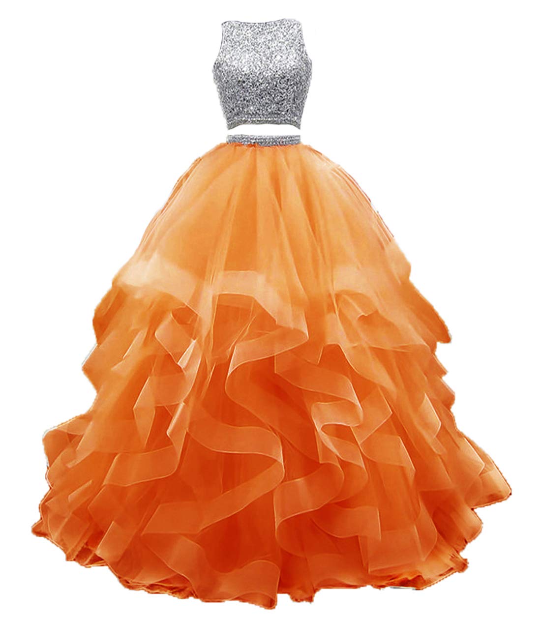 KaBuNi 2 Piece Prom Dress - Long Beaded Quinceanera Gown with Layered Ruffle Tulle for Sweet 16, Homecoming, and Ball | Elegant Formal Evening Wear for Dances, Weddings, and Special Occasions