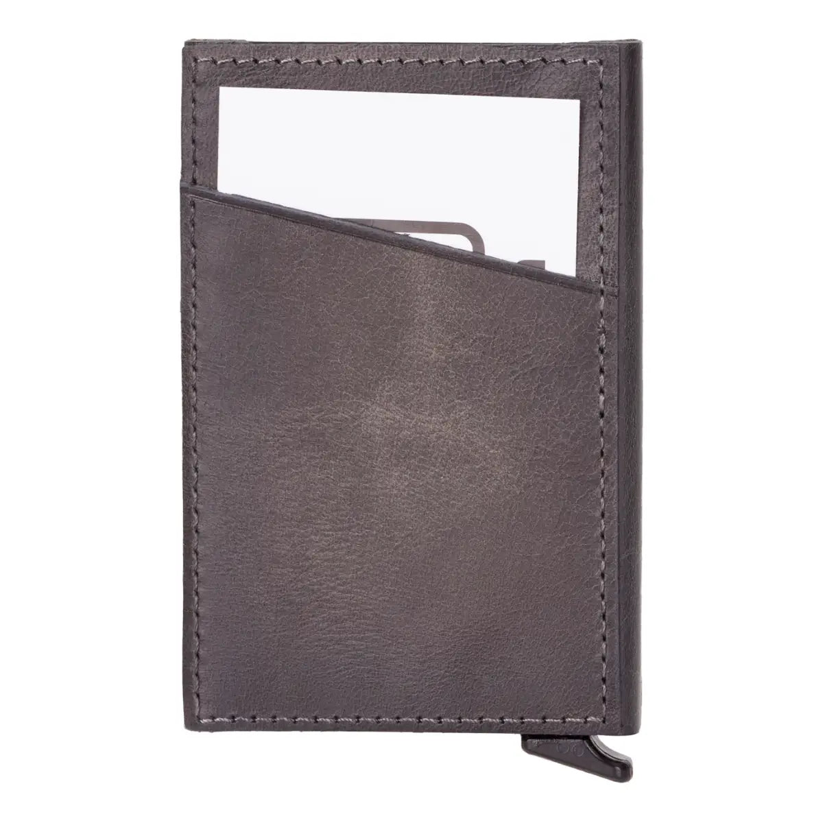Slim Burnished Gray Leather Card Holder - RFID Blocking Minimalist Wallet for Men & Women | Perfect for Everyday Carry, Travel & Business Use