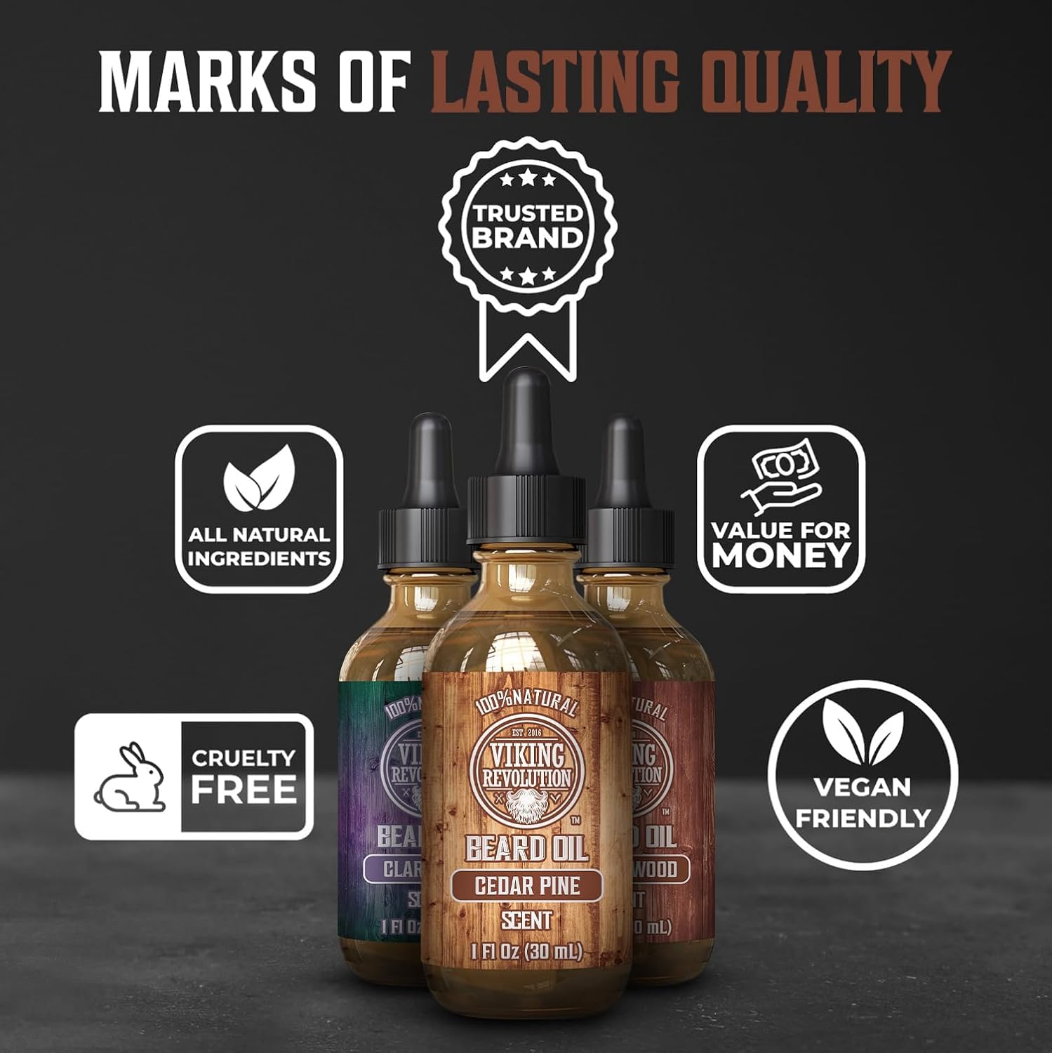 Viking Revolution Beard Oil for Men 3 Pack - Natural Beard Oil Variety Set with Sandalwood, Pine & Cedar Scents - Conditioning & Moisturizing Beard Oil for Soft, Healthy Facial Hair - Perfect for Daily Grooming, Beard Care & Styling (3 x 1oz)