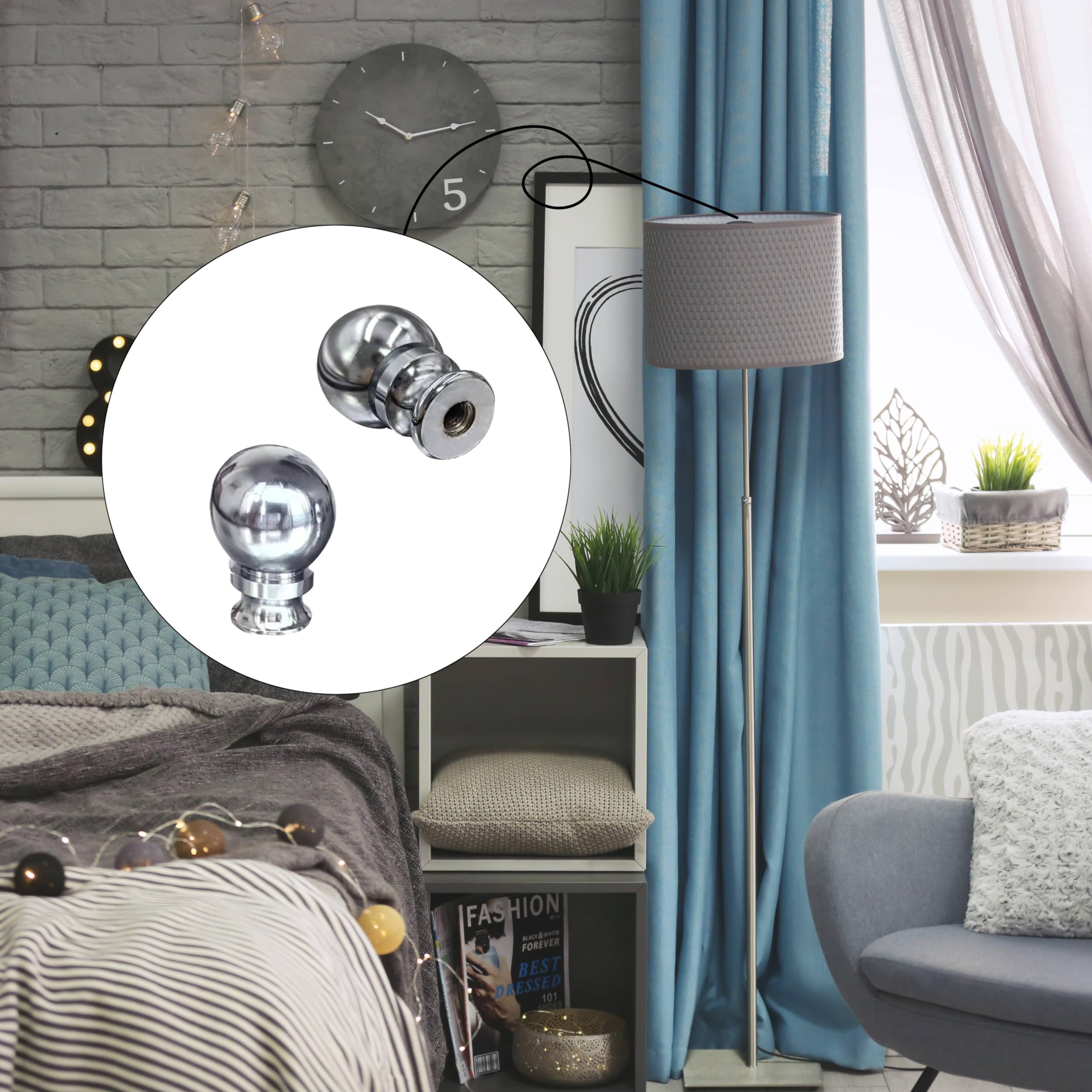 2-Piece Decorative Lamp Finial Knob Set - Silver Screw-On Lampshade Topper for Table & Floor Lamps - 1/4-27