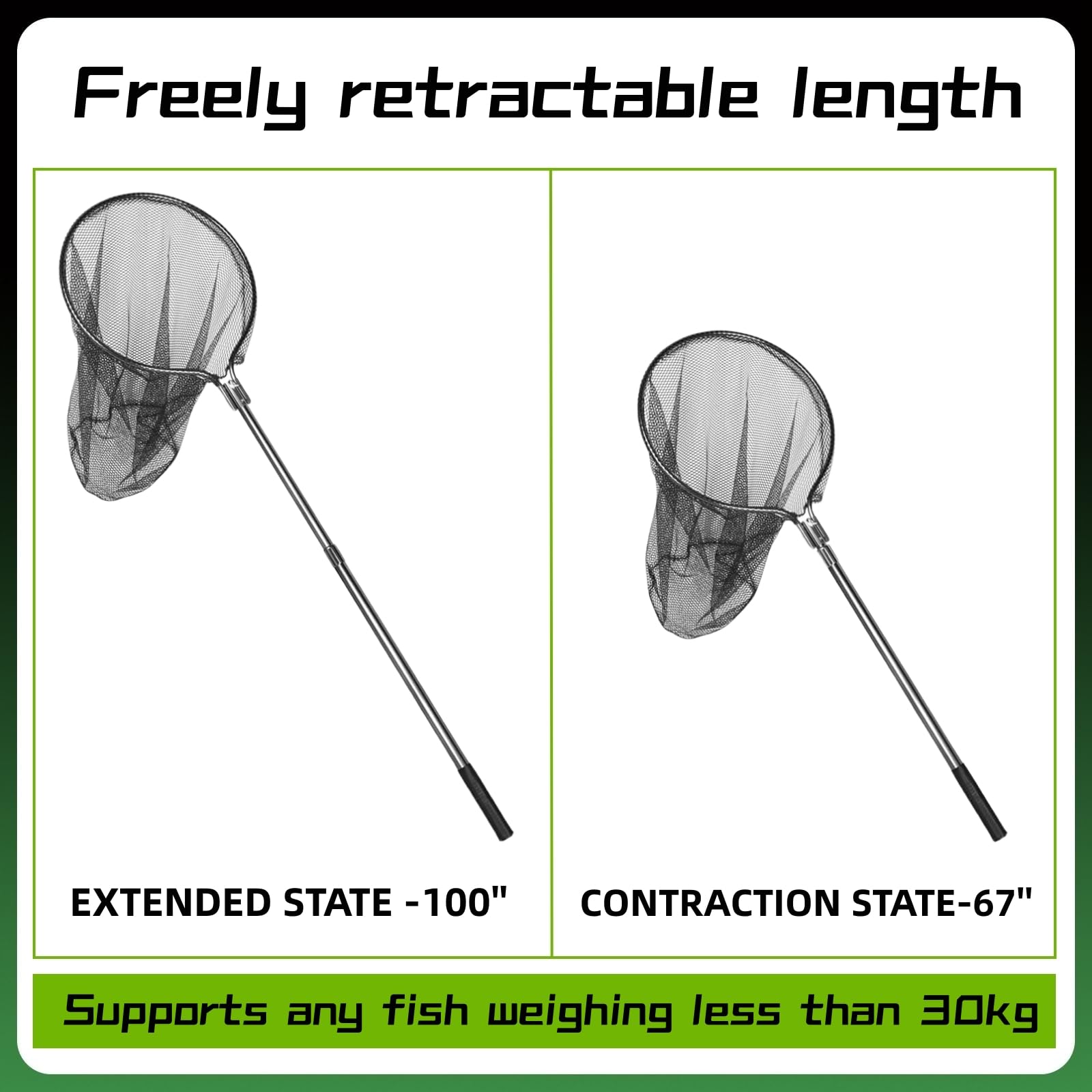 Heavy Duty Extra Large Rubber Fishing Net with Telescoping Handle (67-100 Inch) - Saltwater Landing Net with 20