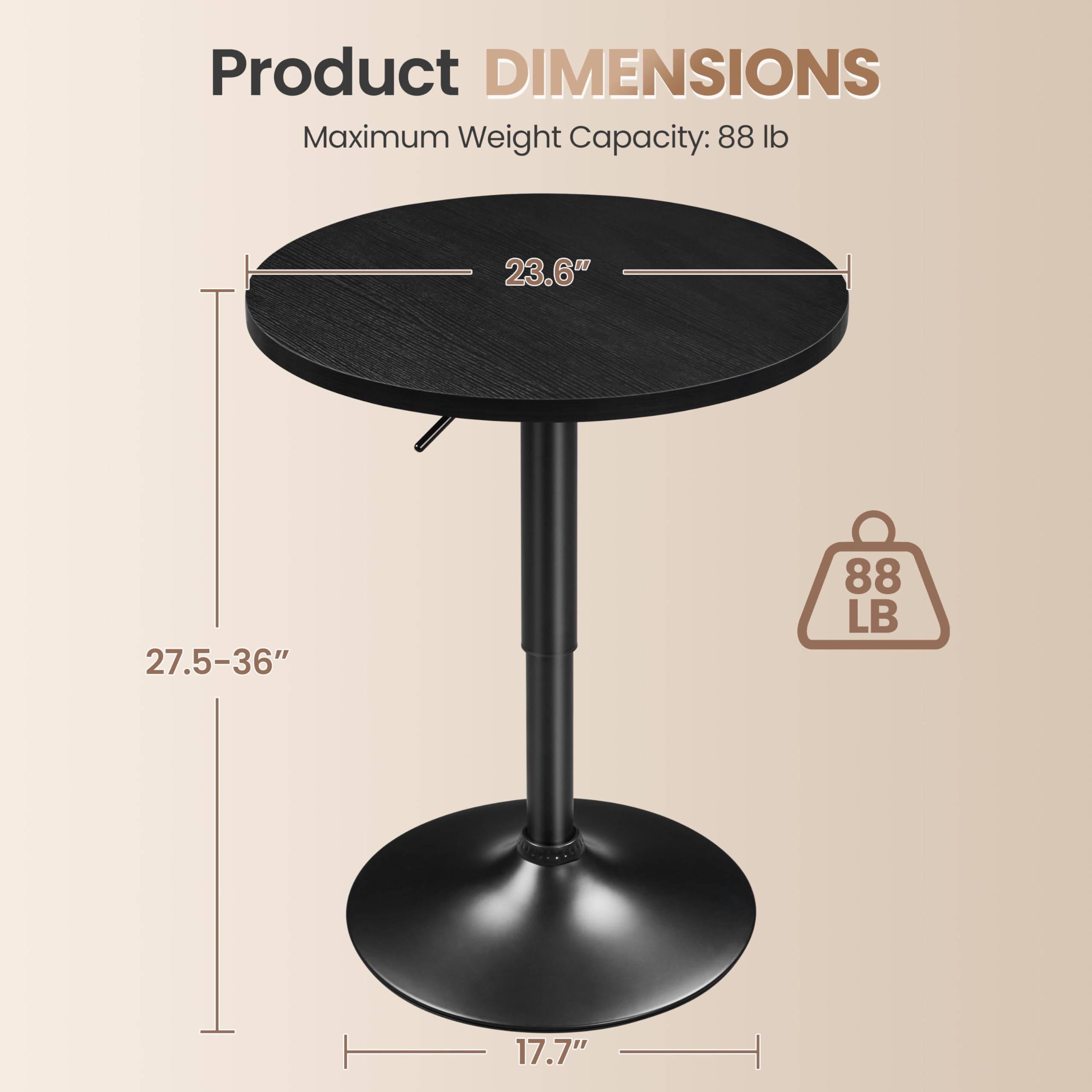 Yaheetech 3-Piece Modern Bar Table Set with Round Counter Height Table & 2 Adjustable PU Leather Swivel Bar Stools - Black Kitchen Dining Set for Breakfast Nook, Small Space & Apartment Living