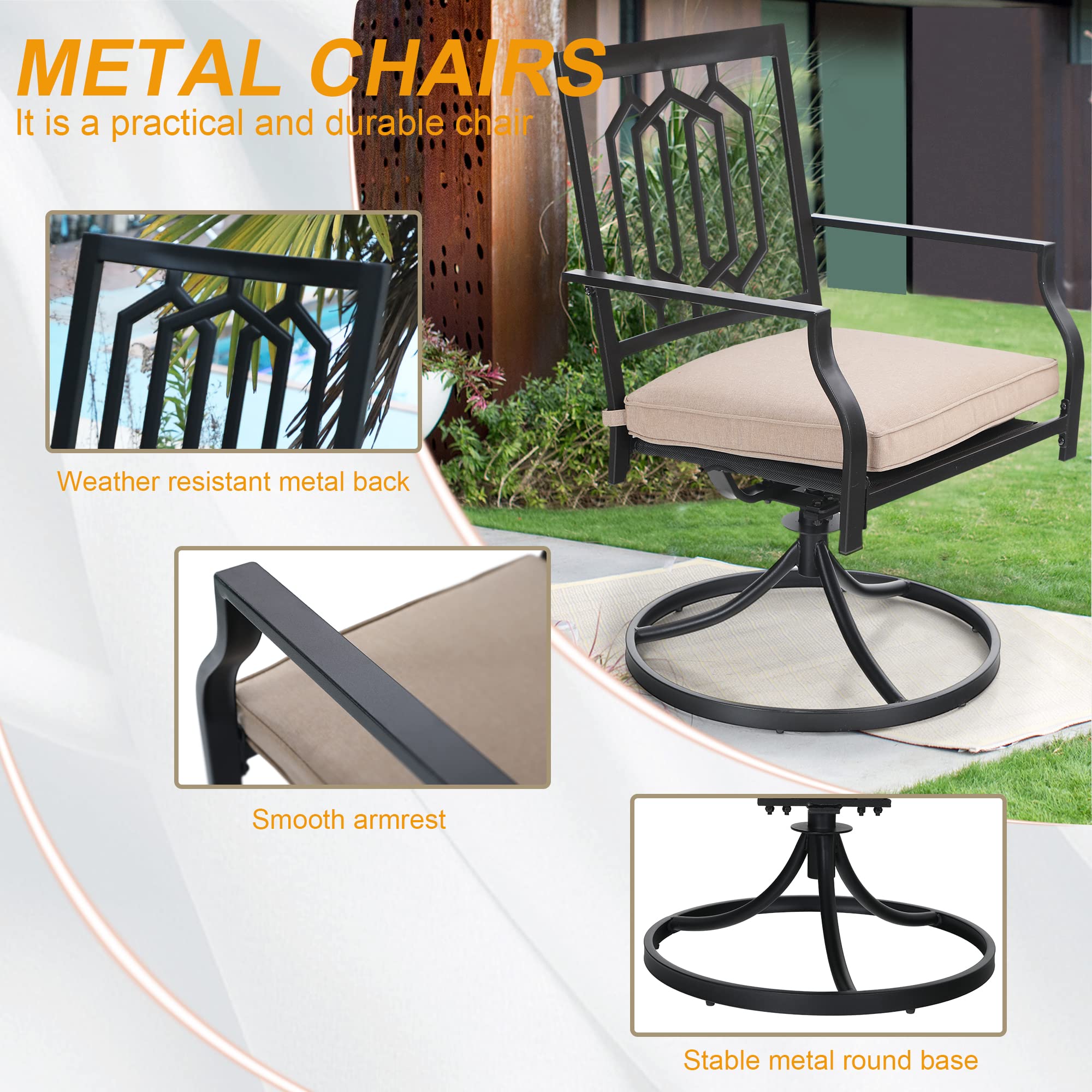 Sophia & William 4-Piece Outdoor Metal Swivel Rocking Chair Set with Cushions - Patio Dining Furniture for Garden, Backyard, Bistro - Supports 300 lbs - Perfect for Relaxing, Entertaining & Outdoor Dining