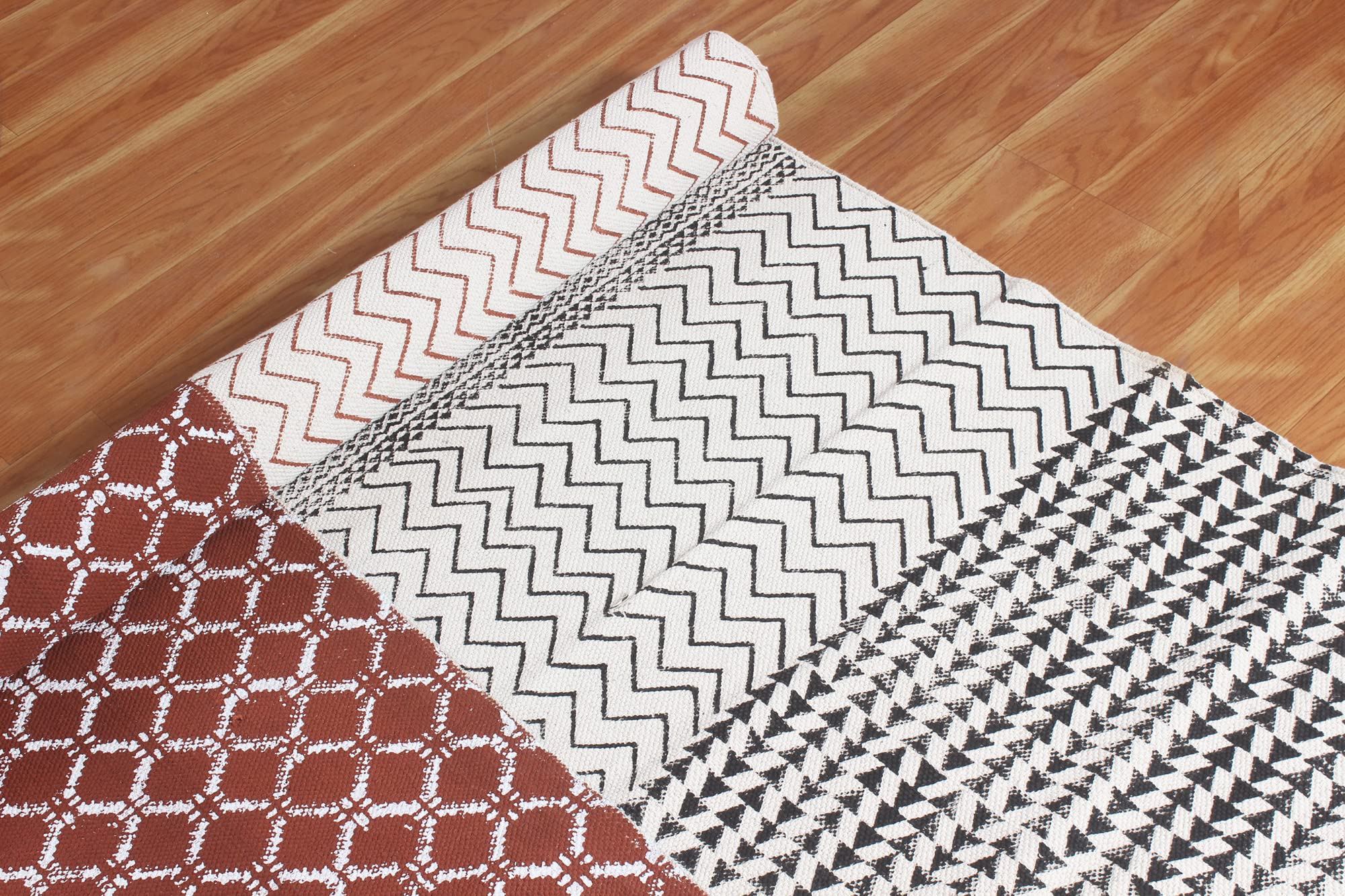 4x6 Brown Cotton Dhurrie Geometric Kilim Rug - Rectangular Area Rug for Indoor & Outdoor Use, Flatweave High Traffic Carpet - Perfect for Bedroom, Dining Room & Living Room Decor