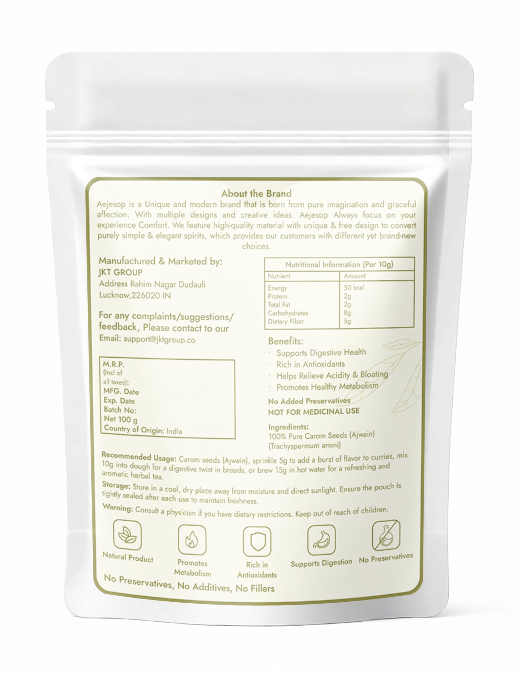 Organic Carom Seeds (Ajwain) Whole Spices - 3.5oz (100g) | Premium Ajowan for Cooking, Digestion & Ayurvedic Remedies | Perfect for Indian Cuisine, Breads & Herbal Teas