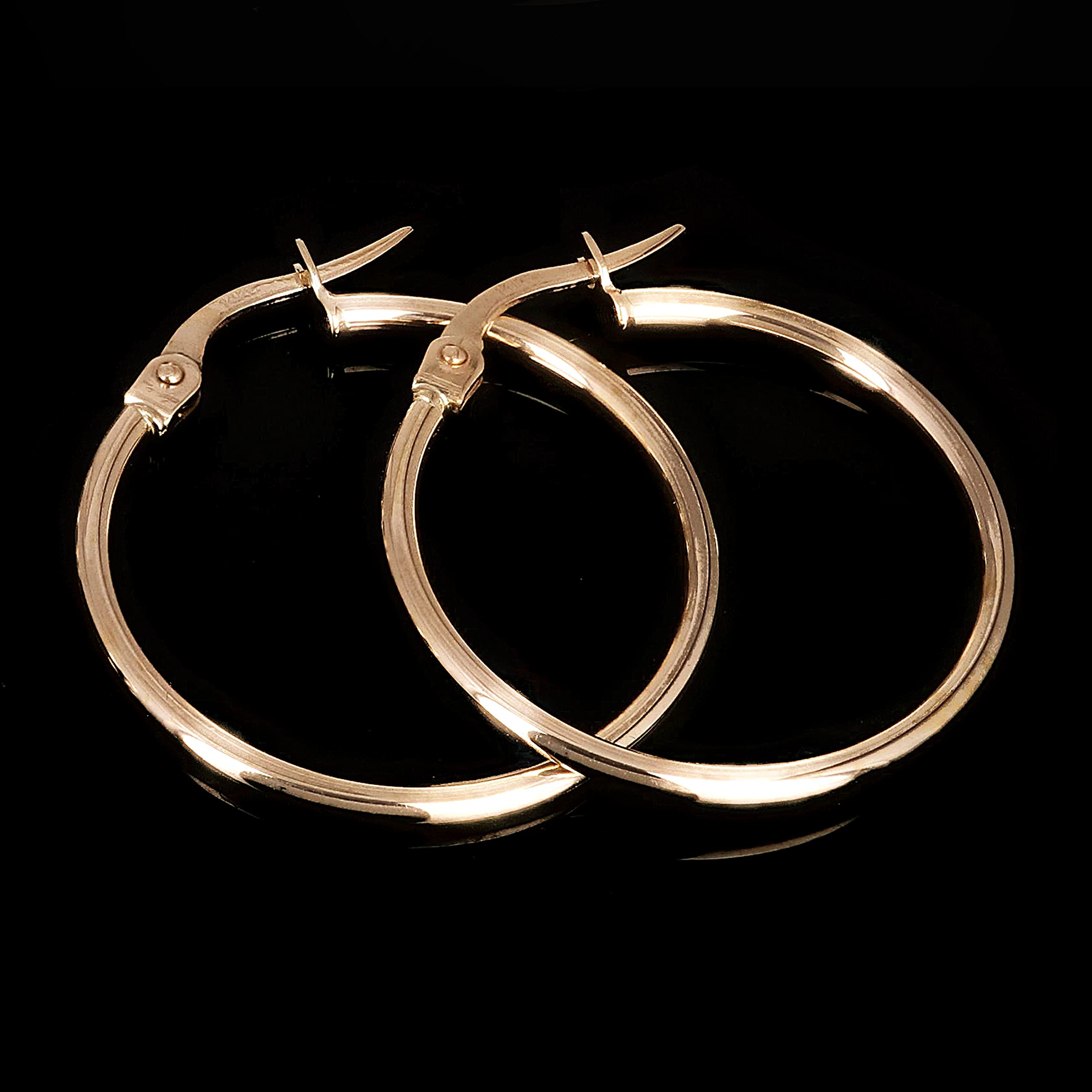 14K Yellow Gold Italian Round Hoop Earrings for Women - High Polished Luxury Jewelry Gift for Birthday, Anniversary & Special Occasions