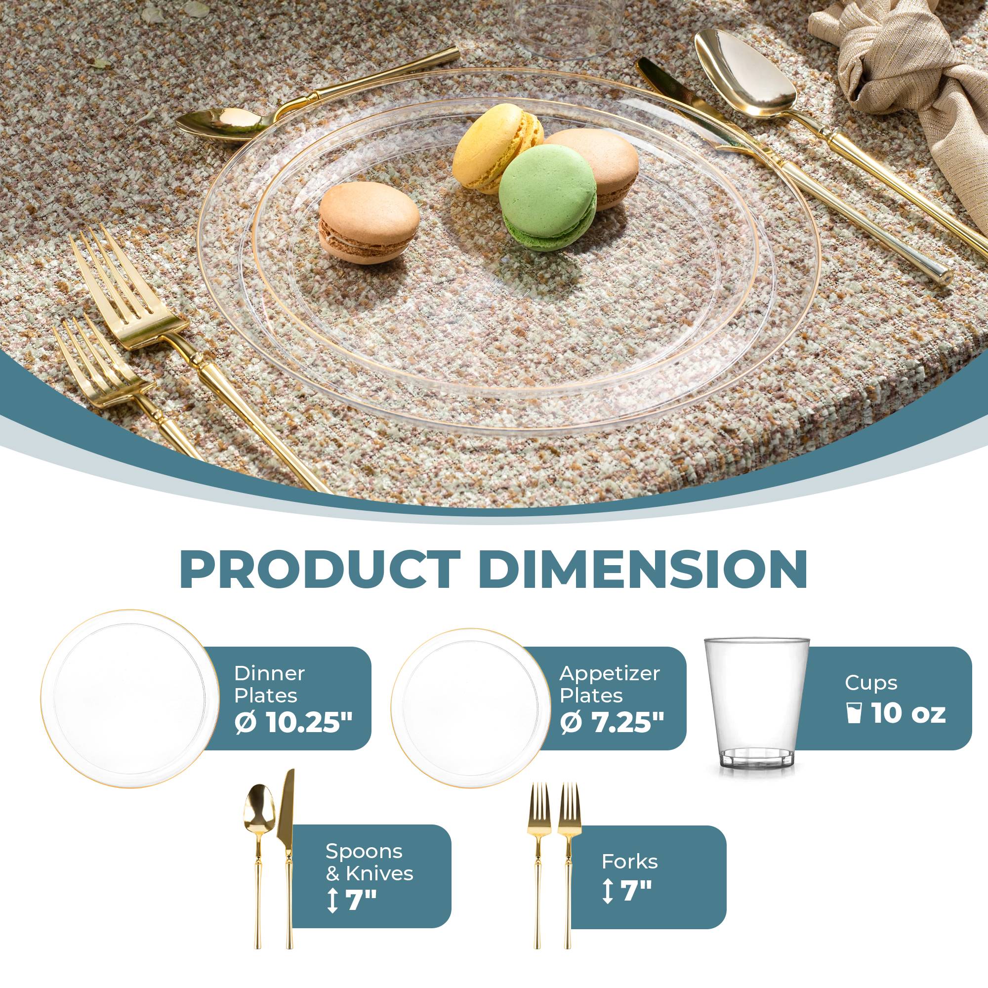 Luxury Clear & Gold Plastic Party Supplies Bundle - Elegant Disposable Tableware for Weddings, Birthdays & Celebrations
