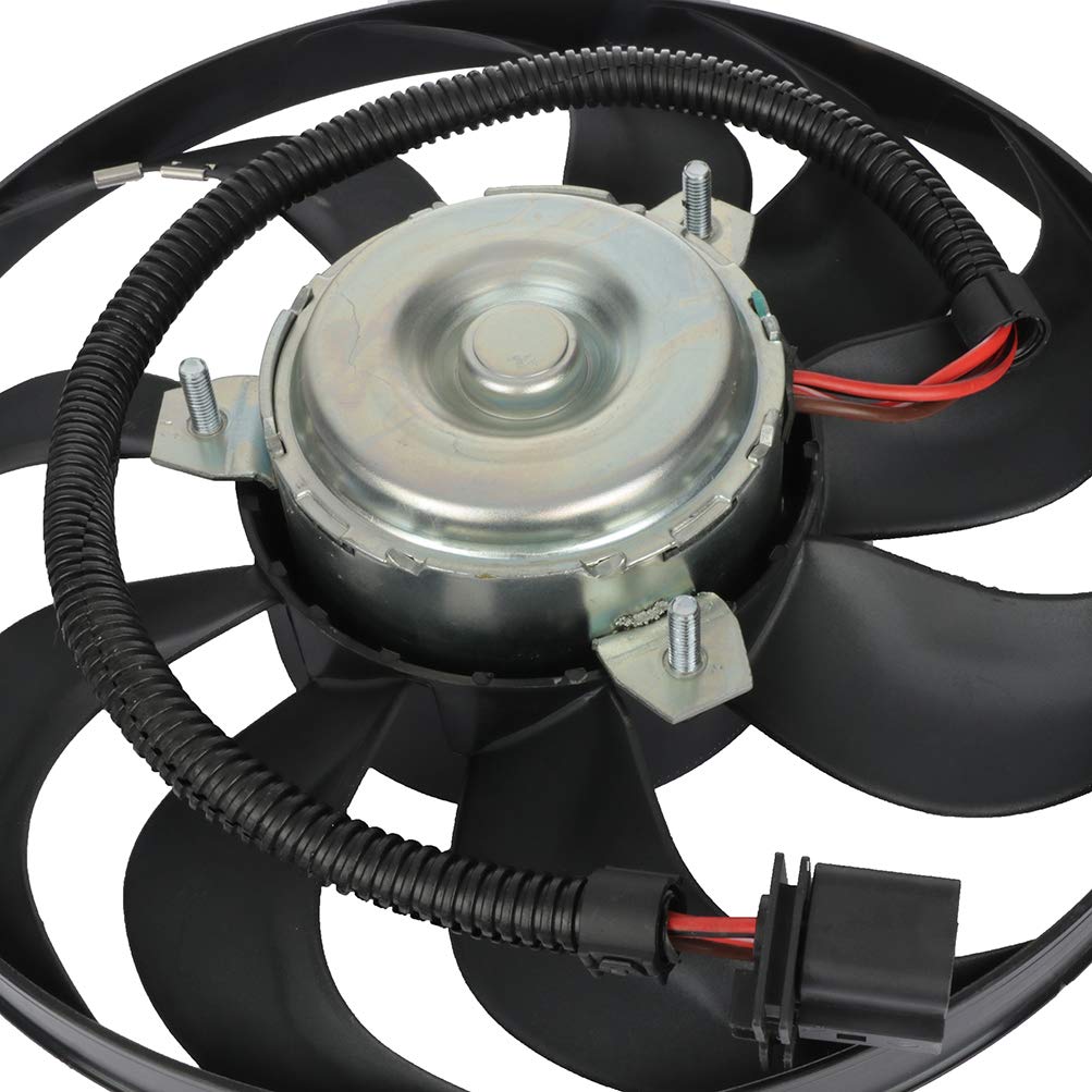 Universal Slim Push Pull A/C Condenser Fan Assembly 12V Mount Kit - Right Hand Passenger Side Cooling Fan (Part# 1J0959455A KFKGF) for 2007-2010 Volkswagen Golf & City - Perfect for AC System Repair & Summer Cooling Maintenance